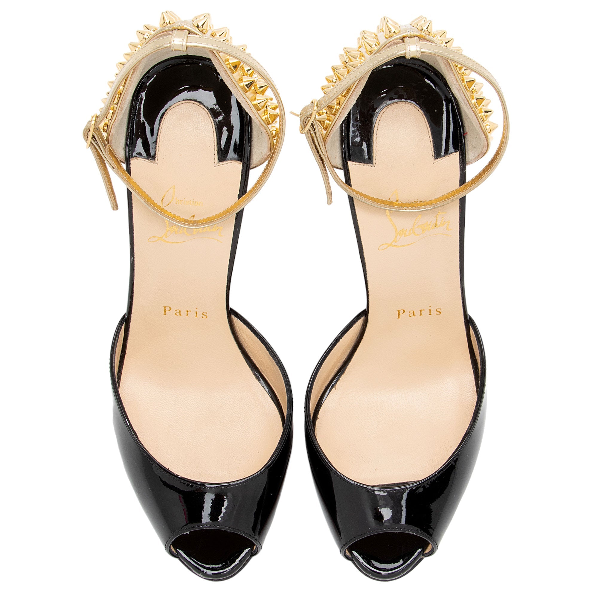 Christian Louboutin Patent Leather Spiked Pina Peep Toe Pumps - Size 7.5 / 37.5 (SHF-zYVRlN)
