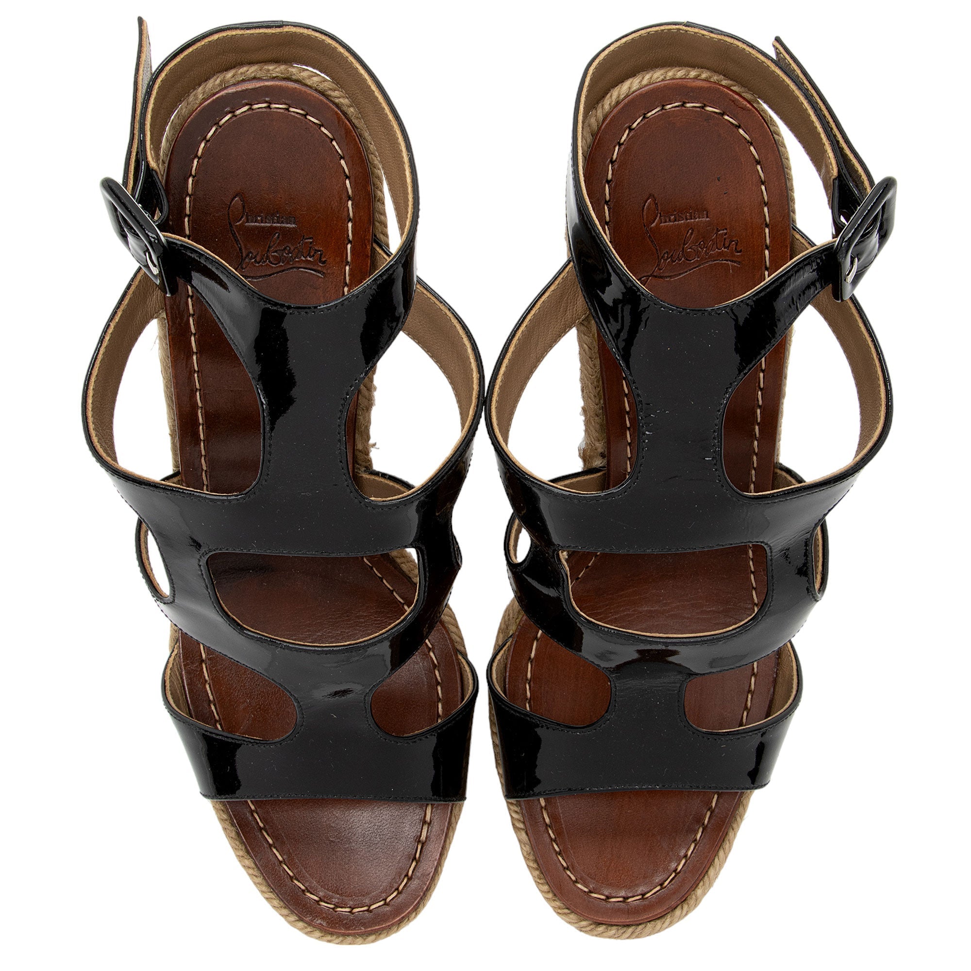 Christian Louboutin Patent Leather Bilbao Wedge Sandals - Size 7 / 37