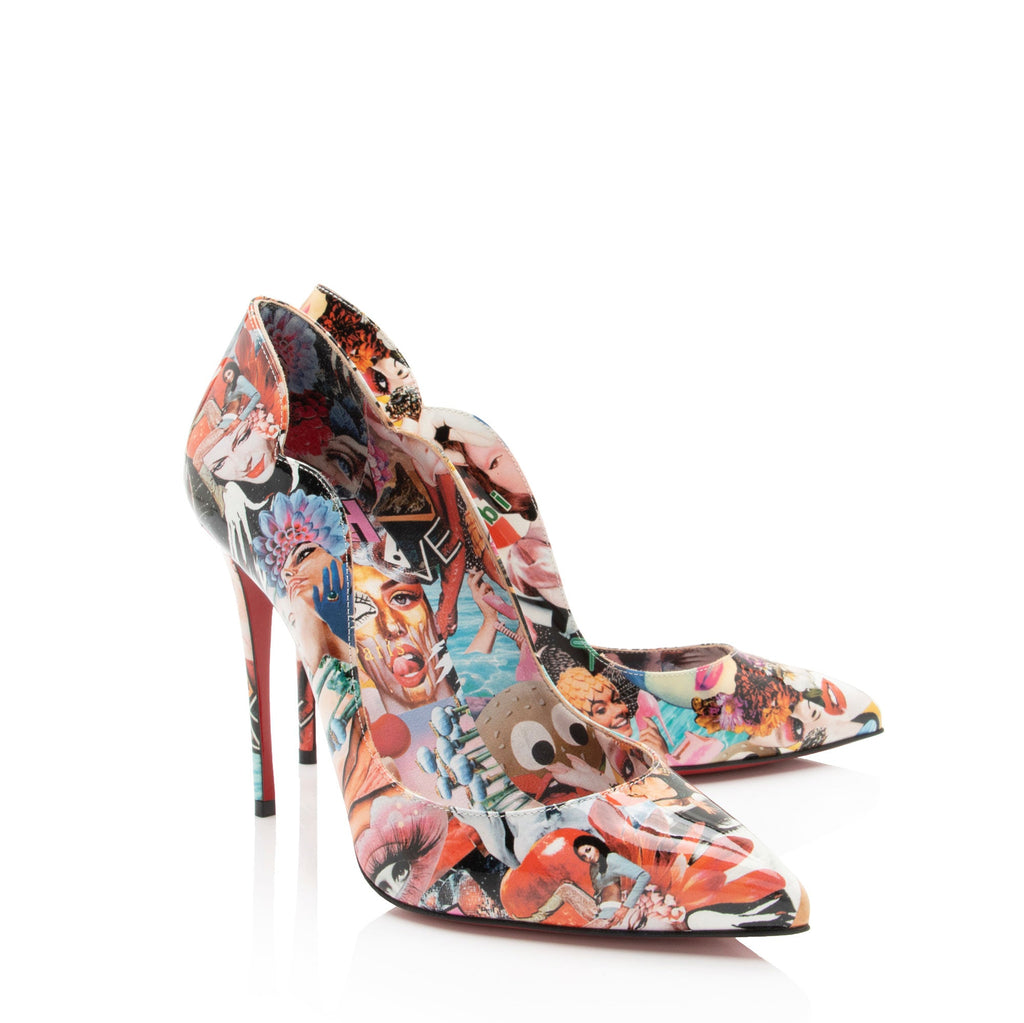 Christian Louboutin Patent Leather Graphic Love Hot Chick 100 Pumps - Size 8 / 38 (SHF-zo3qgn)