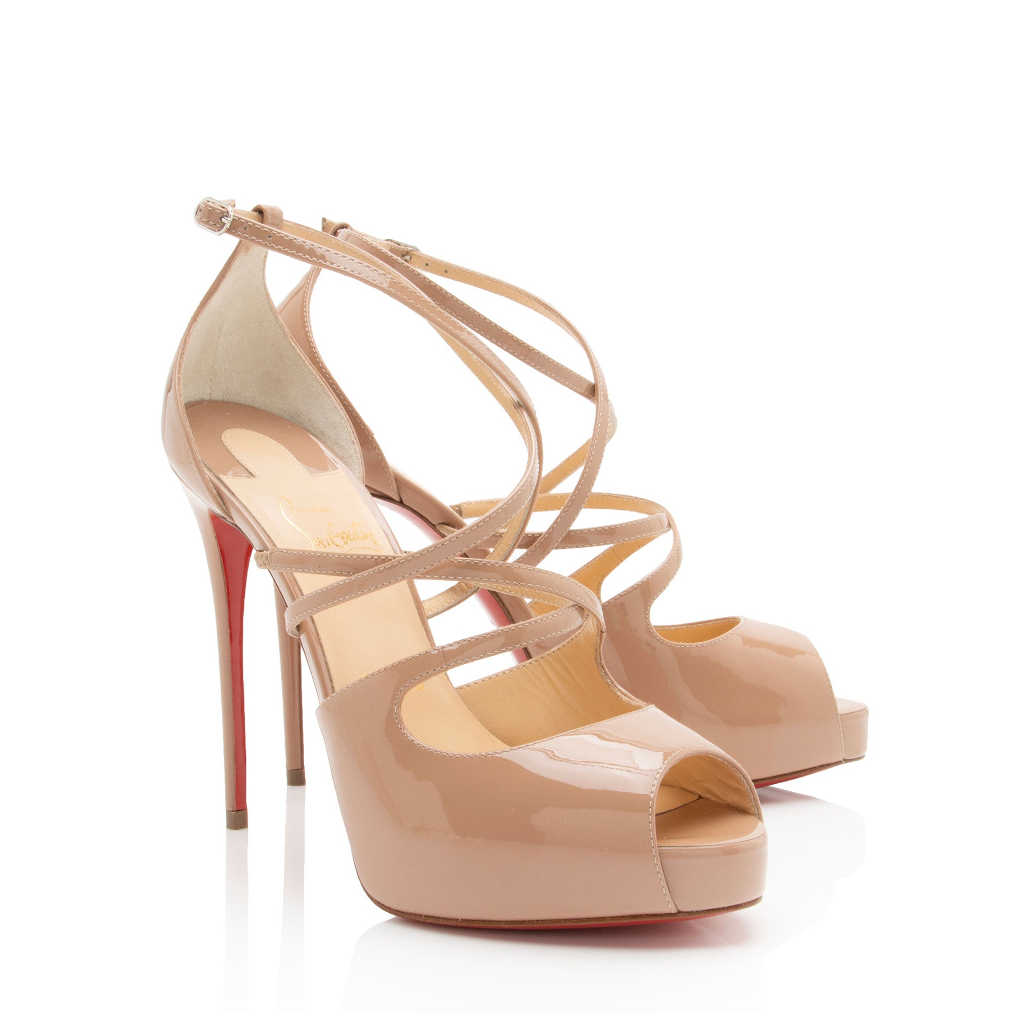 Christian Louboutin Patent Leather Holly Alta Peep Toe Pumps - Size 6.5 / 36.5