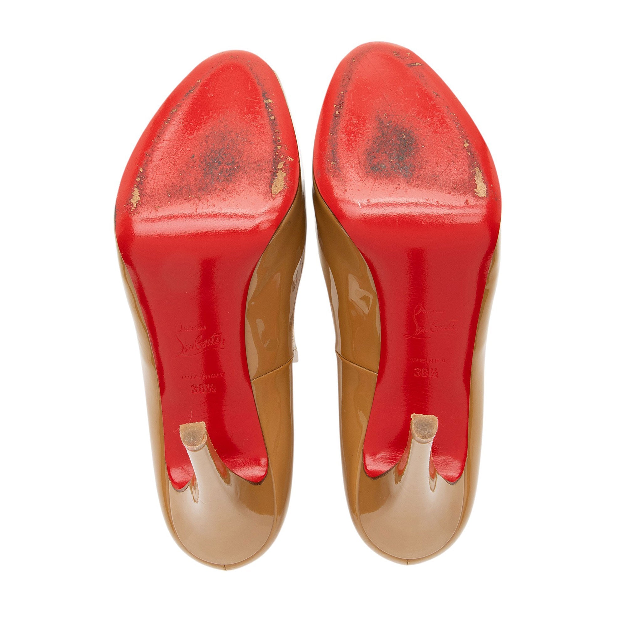 Christian Louboutin Patent Leather Very Prive Platform Peep Toe Pumps - Size 8.5 / 38.5