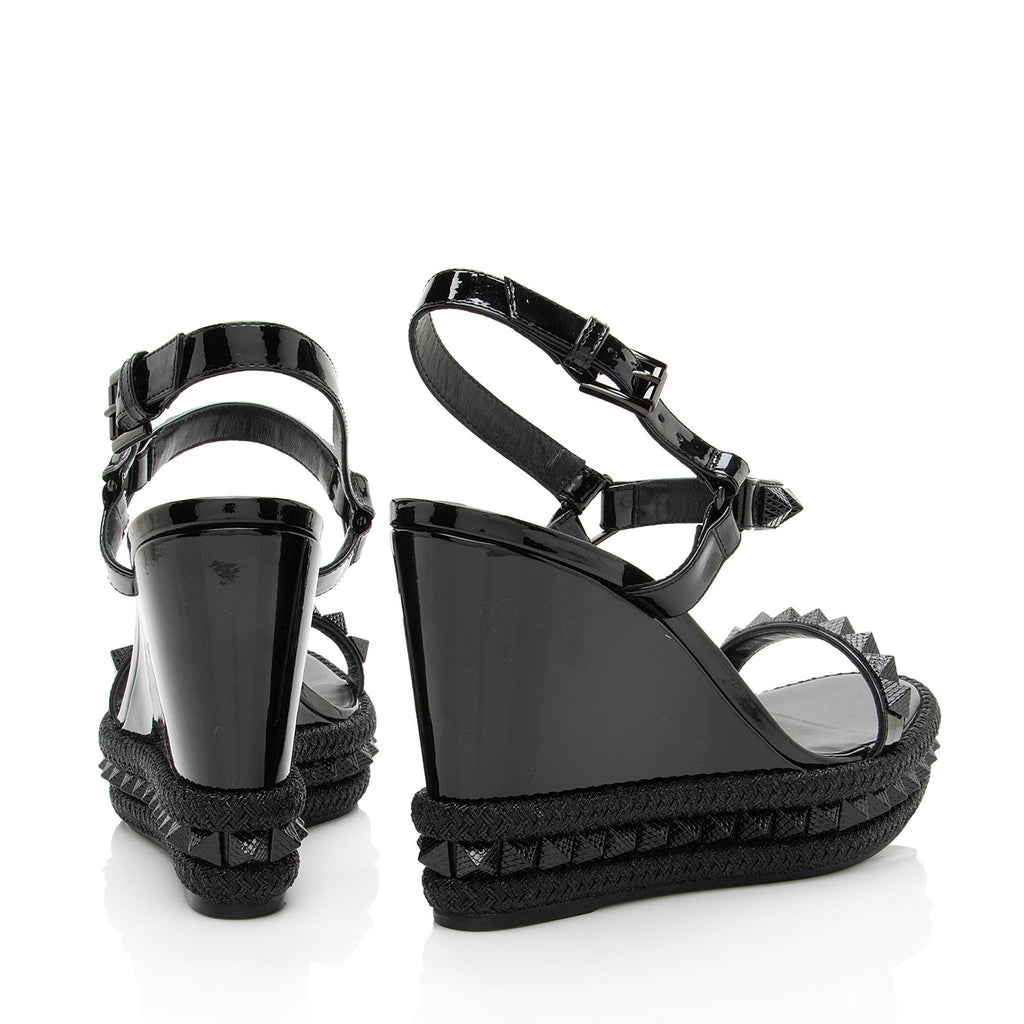 Christian Louboutin Patent Leather Spiked Pyraclou Wedge Sandals - Size 9 / 39