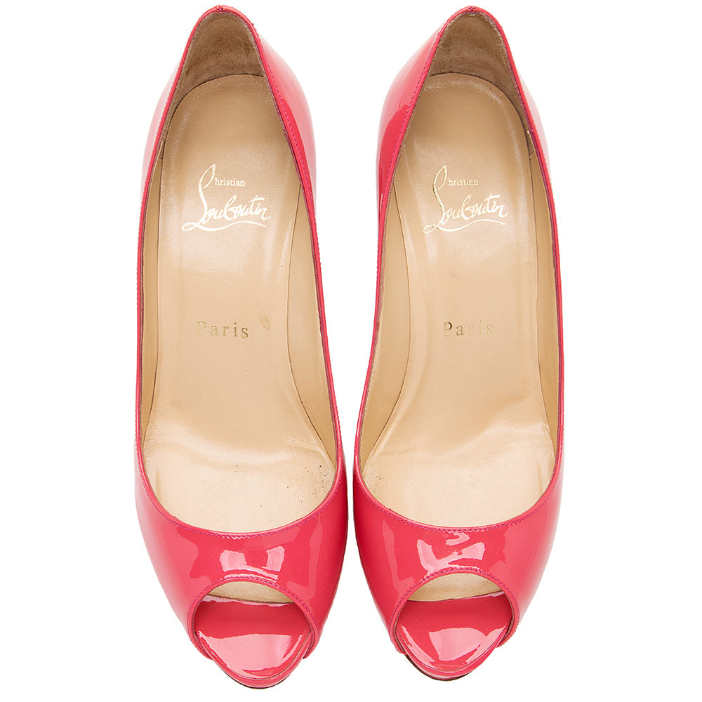 Christian Louboutin Patent Leather Peep Toe 70mm Pumps - Size 7 / 37 (SHF-18657)