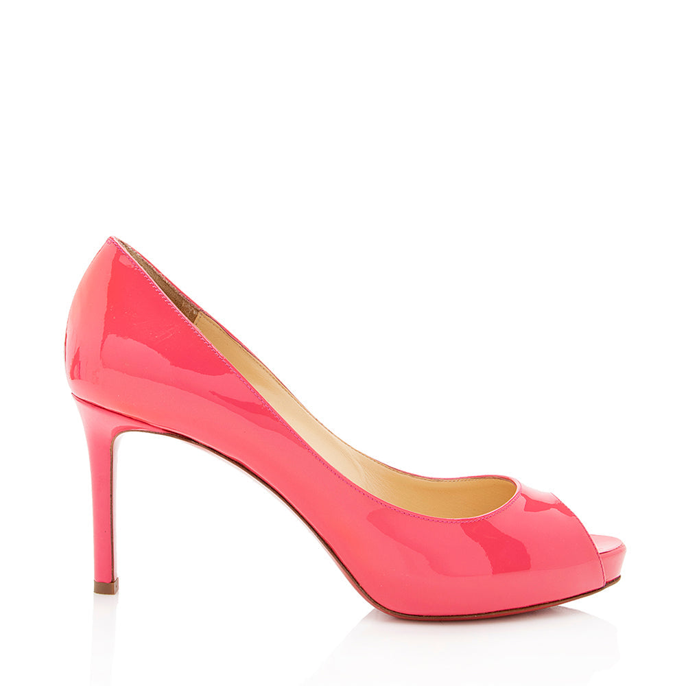 Christian Louboutin Patent Leather Peep Toe 70mm Pumps - Size 7 / 37 (SHF-18657)