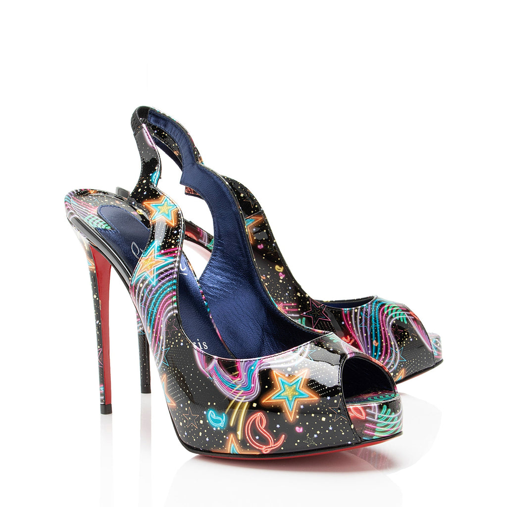 Christian Louboutin Patent Starlight Hot Chick Alta Slingback Pumps - Size 6.5 / 36.5