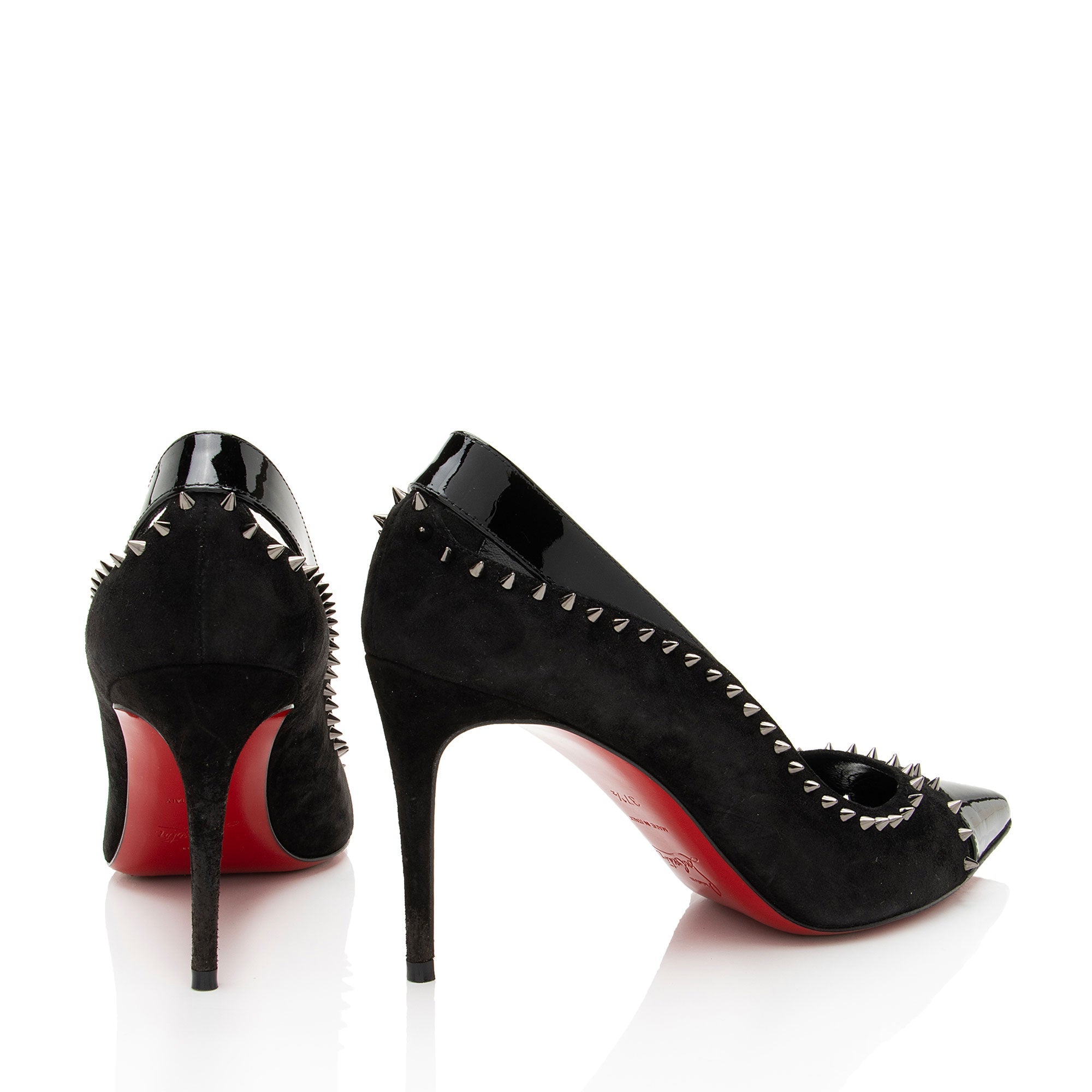 Christian Louboutin Suede Patent Leather Duvette Spikes Pumps - Size 7.5 / 37.5