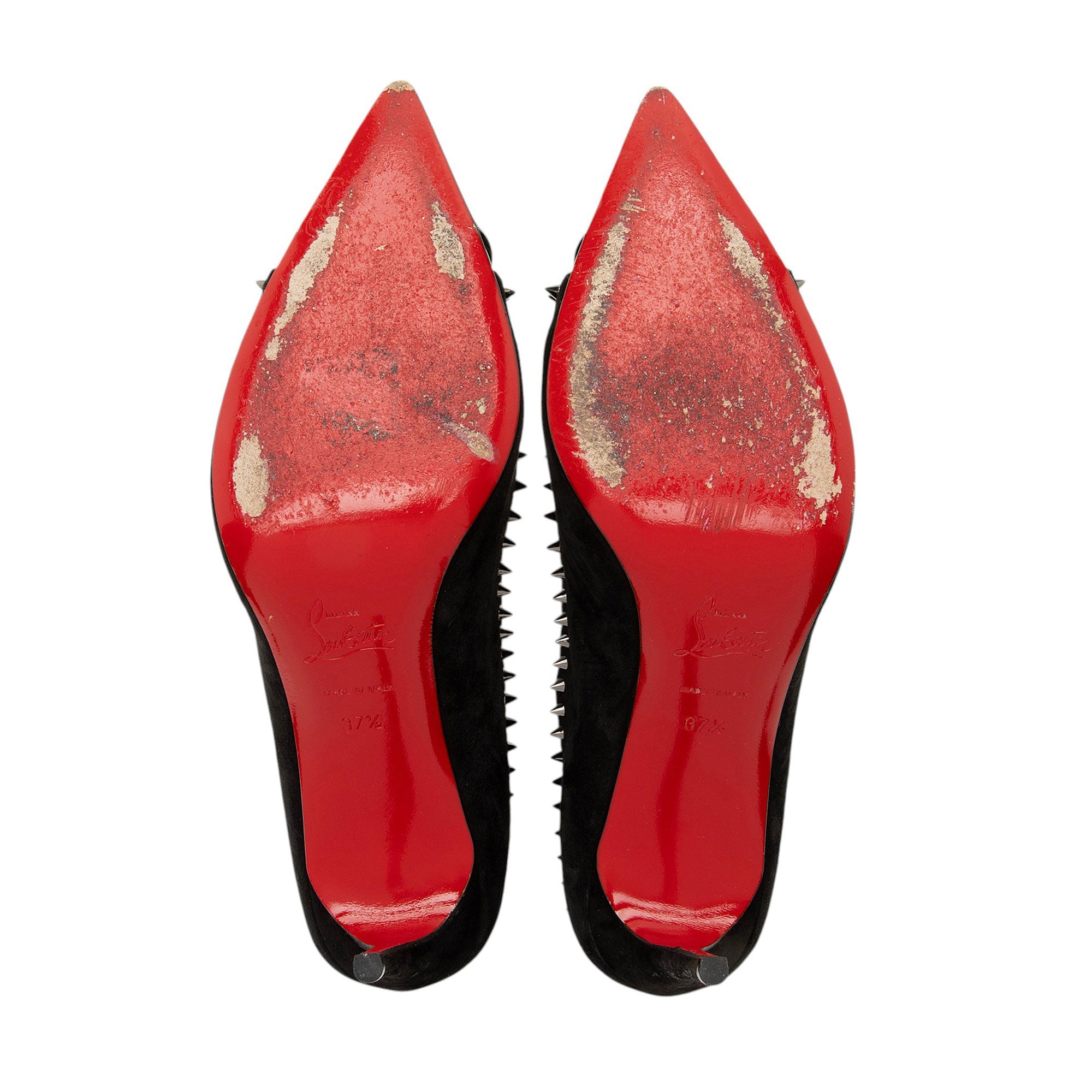 Christian Louboutin Suede Patent Leather Duvette Spikes Pumps - Size 7.5 / 37.5