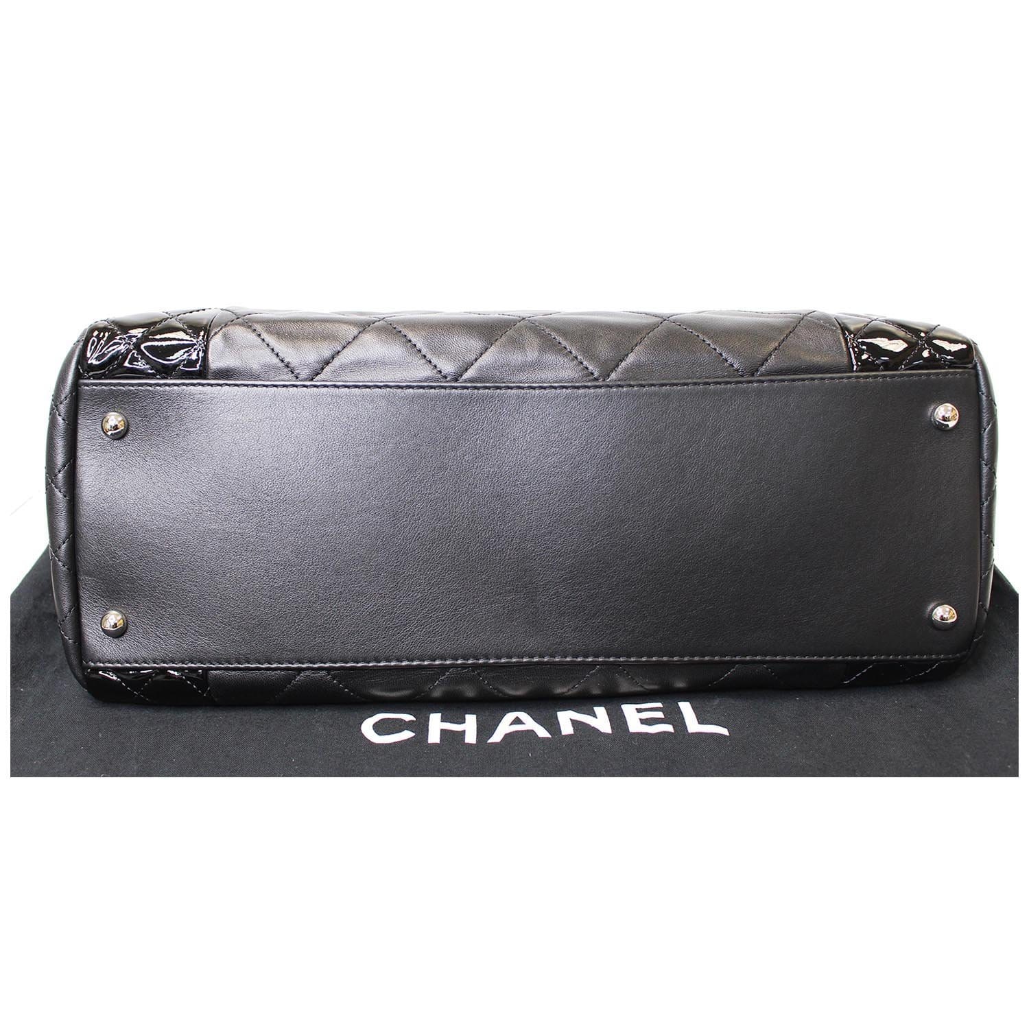 CHANEL CC Charm Quilted Lambskin Patent Leather Tote Bag Black