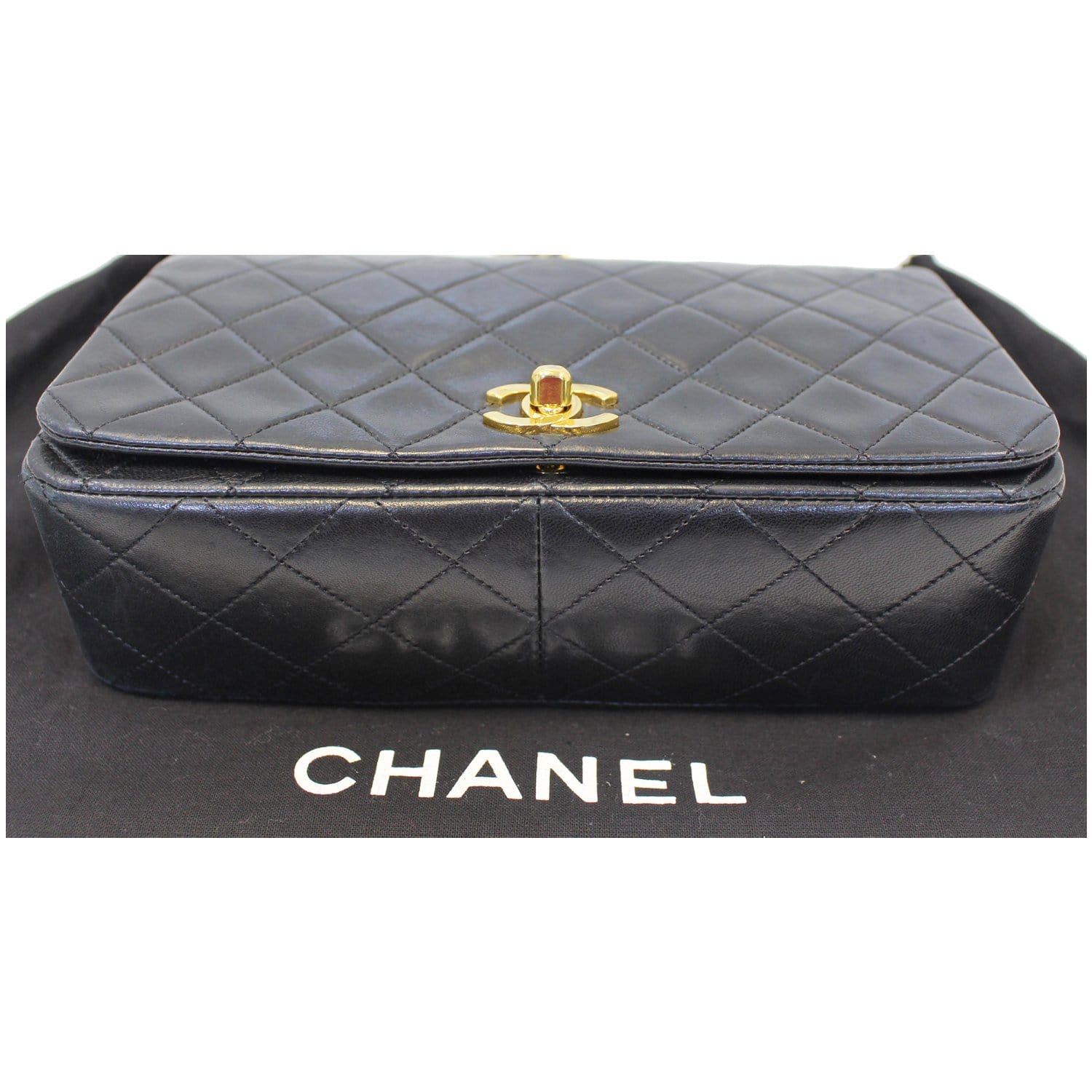 CHANEL Vintage Single Flap Quilted Lambskin Shoulder Bag Black