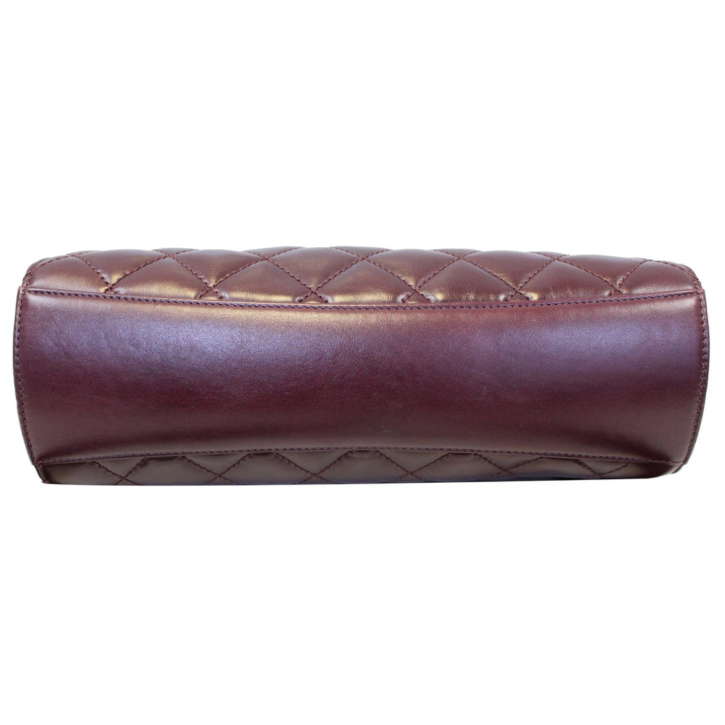 CHANEL Quilted Sheepskin Flap Bag With Handle Shoulder Bag Burgundy