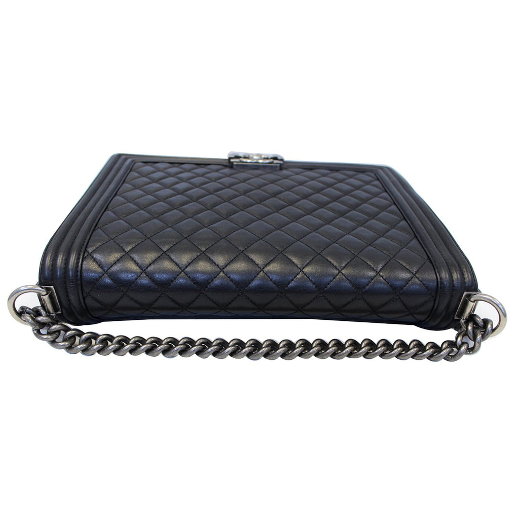 CHANEL Large Boy Flap Calfskin Quilted Leather Shoulder Bag Black