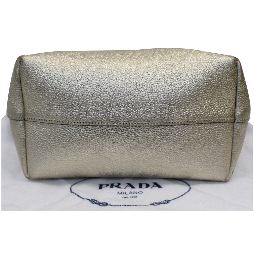 PRADA Small Daino Metallic Leather Tote Shoulder Bag Silver - Last Call