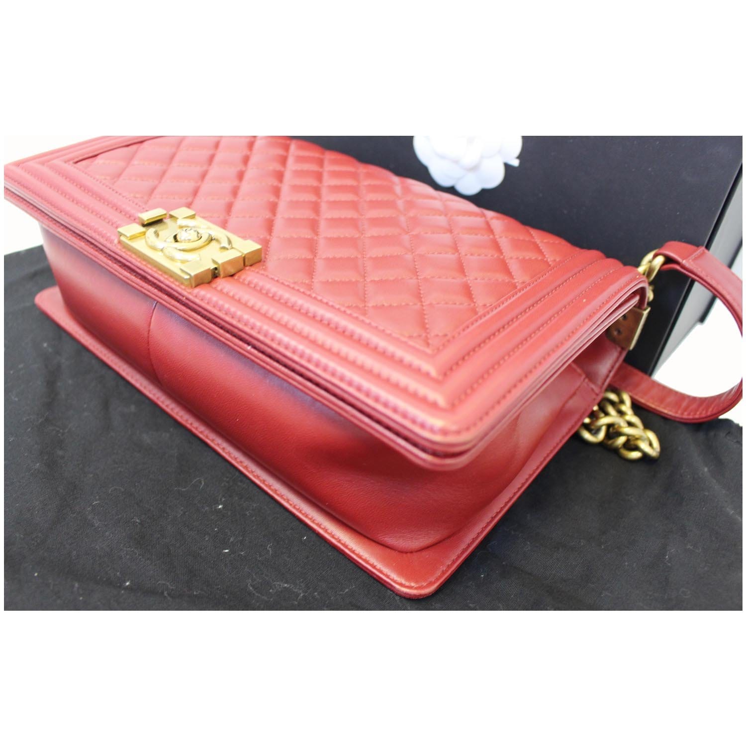 CHANEL Medium Boy Flap Lambskin Leather Shoulder Bag Red