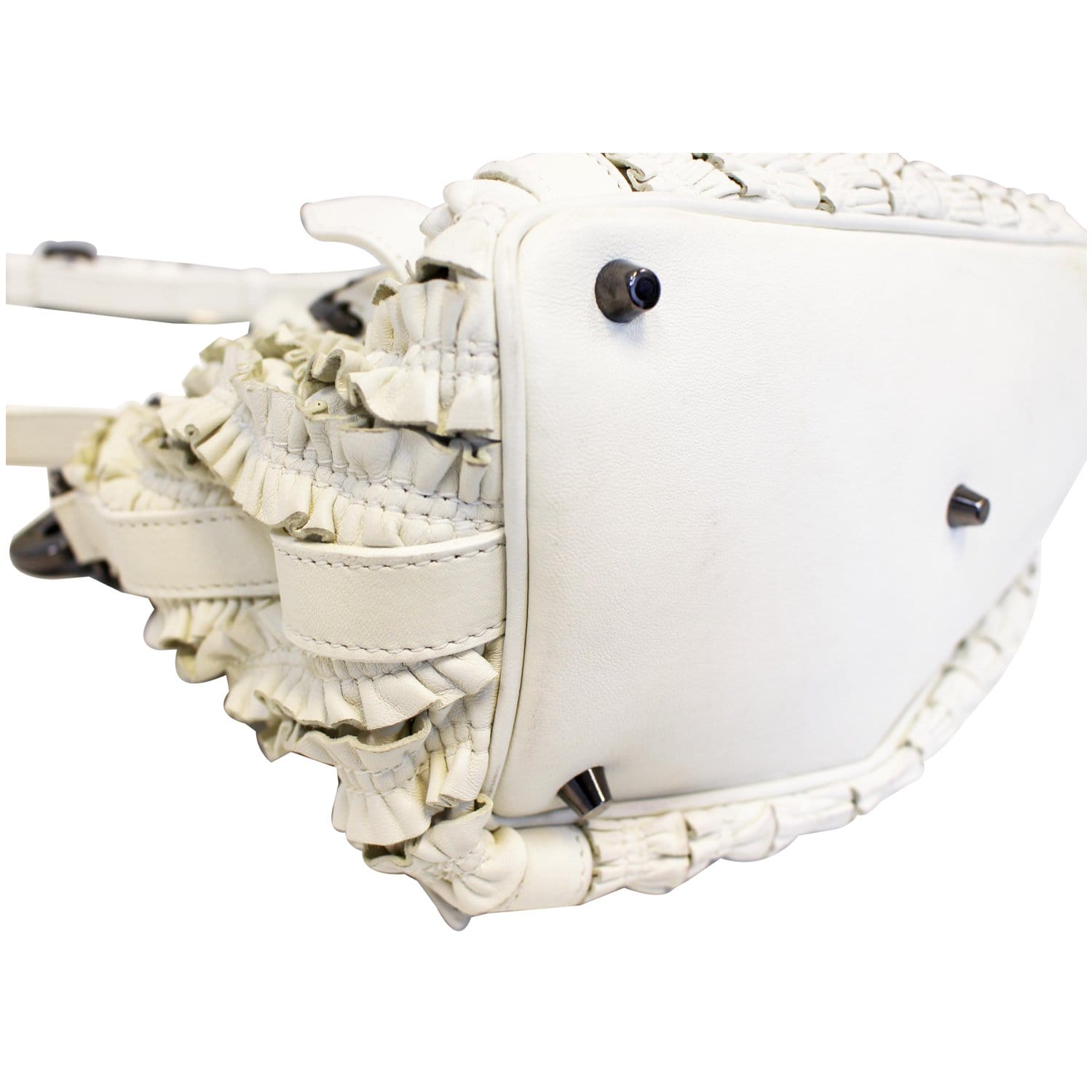 BURBERRY Ruffle Small Lowry White Leather Shoulder Bag