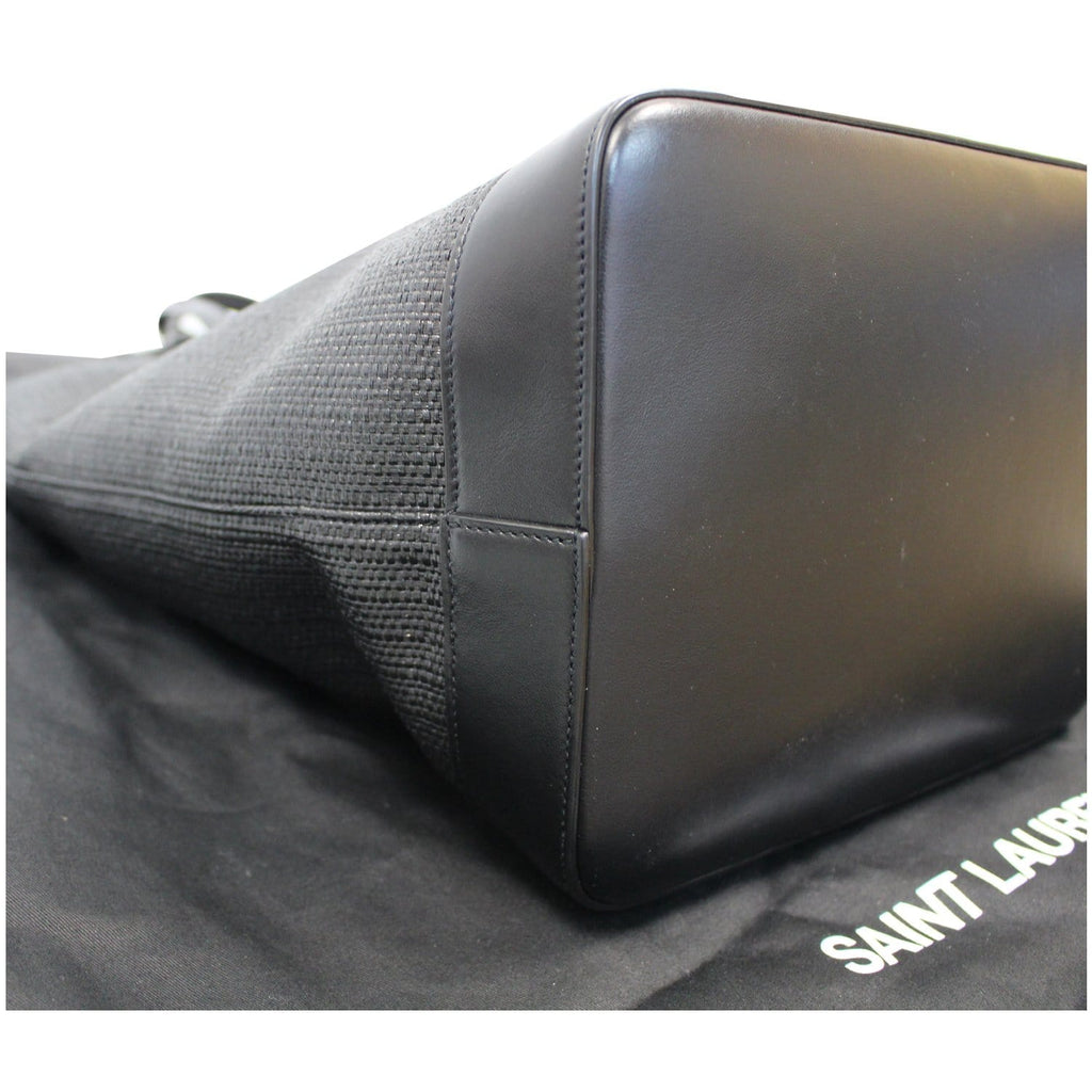YVES SAINT LAURENT Teddy Canvas/Leather Drawstring Shopping Tote Black - Last Call