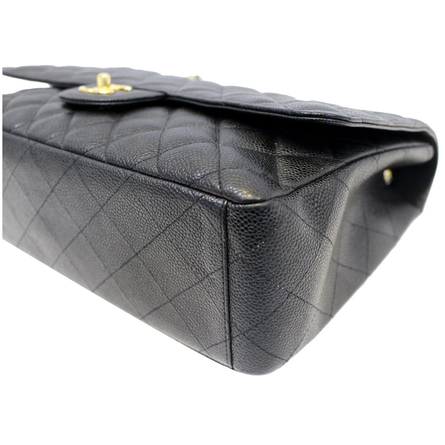 CHANEL Maxi Jumbo Classic Flap Caviar Leather Shoulder Bag Black