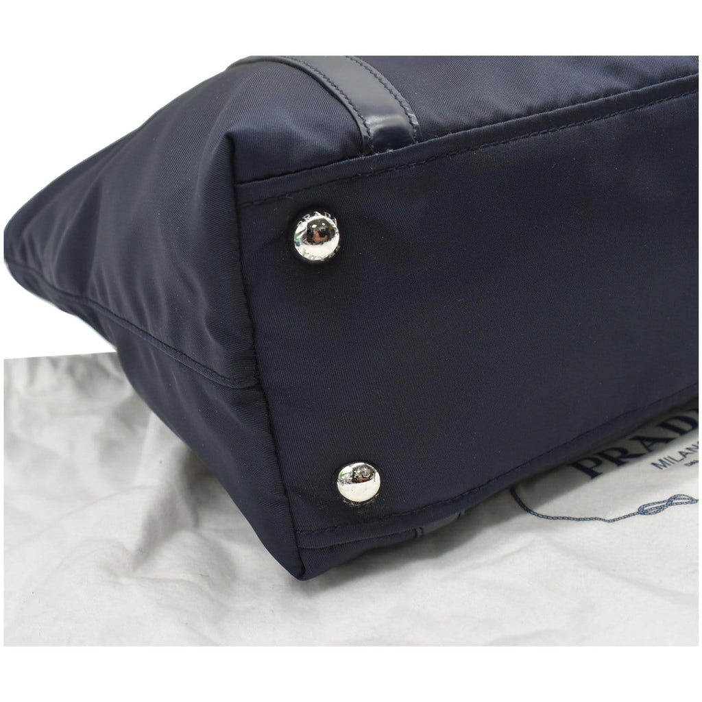 PRADA Nylon Leather Shopping Tote Shoulder Bag Dark Blue