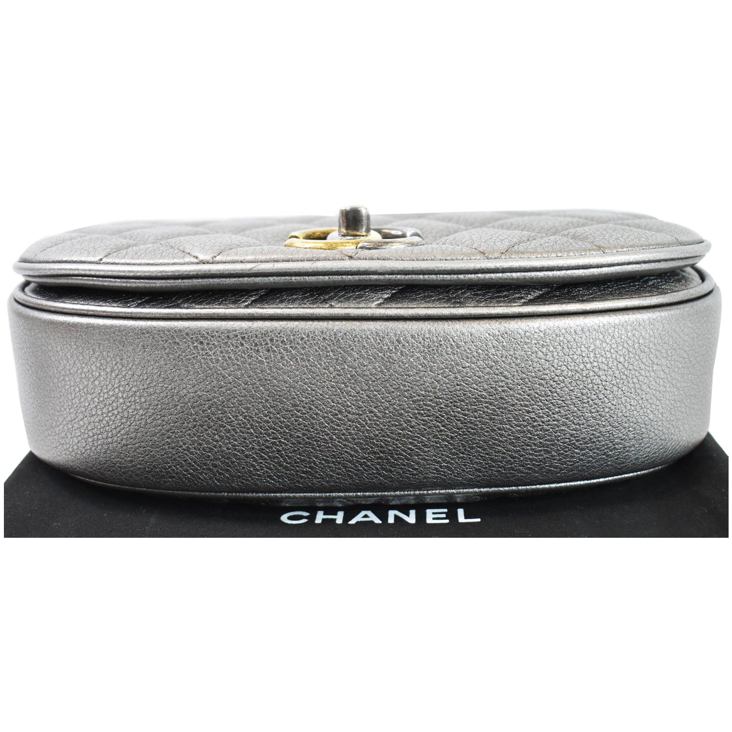 CHANEL Casual Pocket Flap Caviar Messenger Shoulder Bag Silver