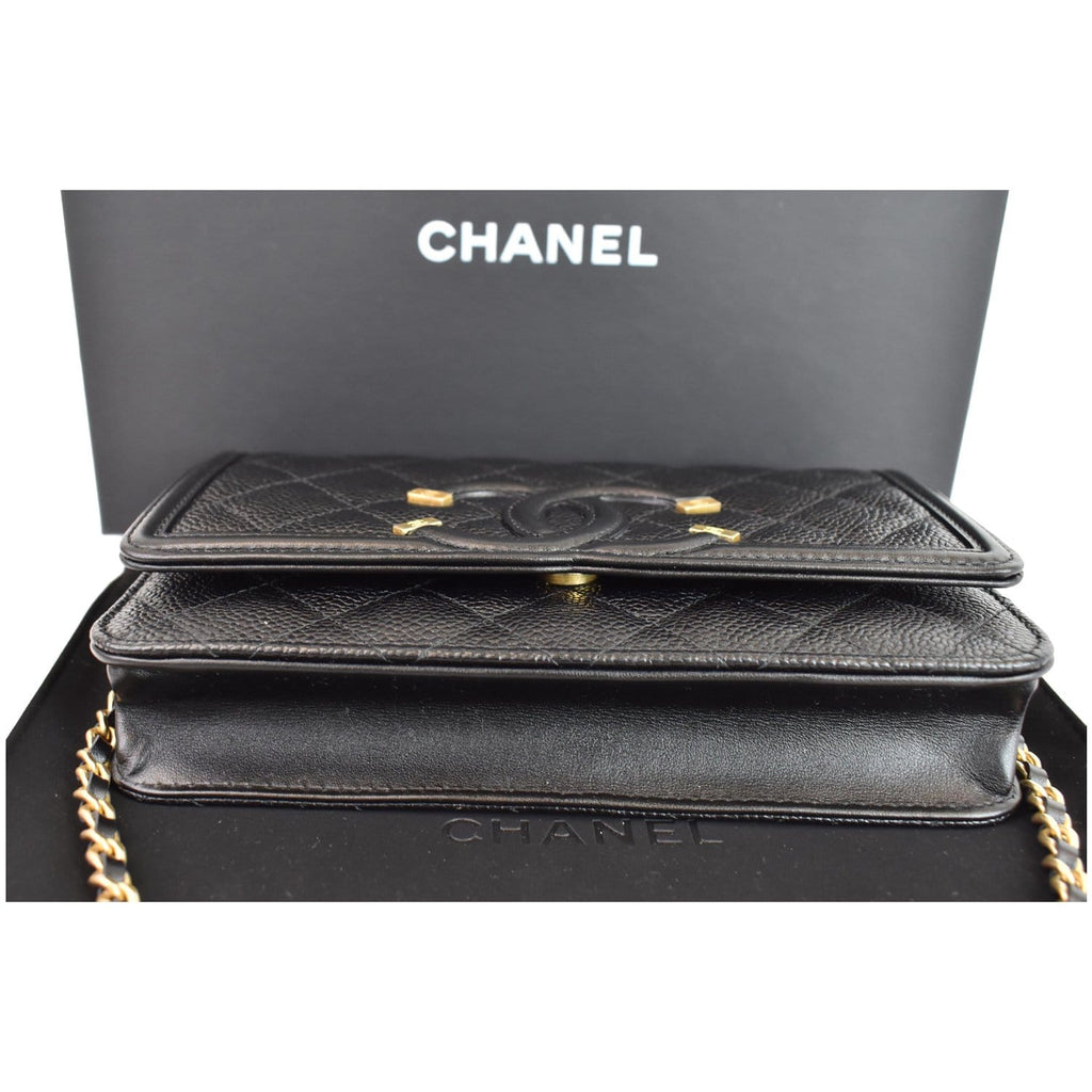 CHANEL CC Filigree Small Flap Caviar Leather Shoulder Bag Black