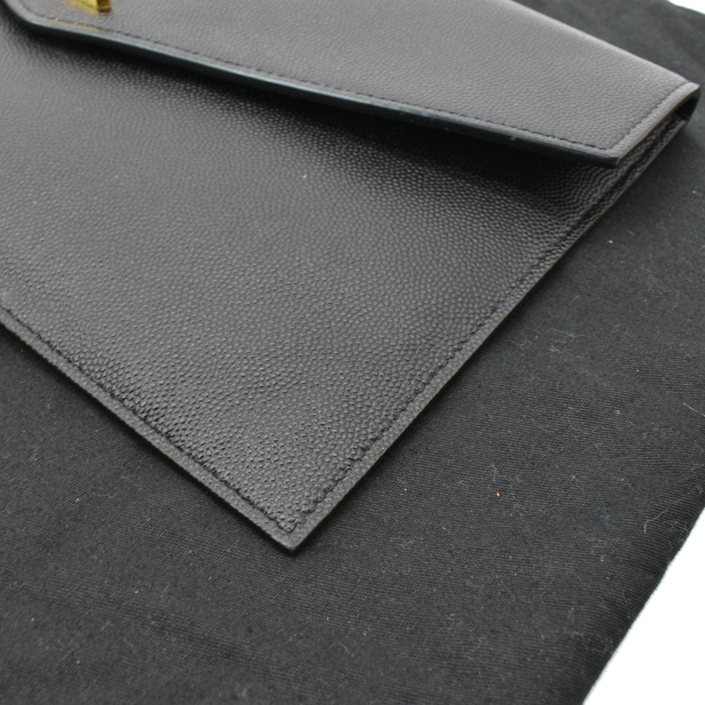 YVES SAINT LAURENT Uptown Envelope Grain De Poudre Leather Clutch Black
