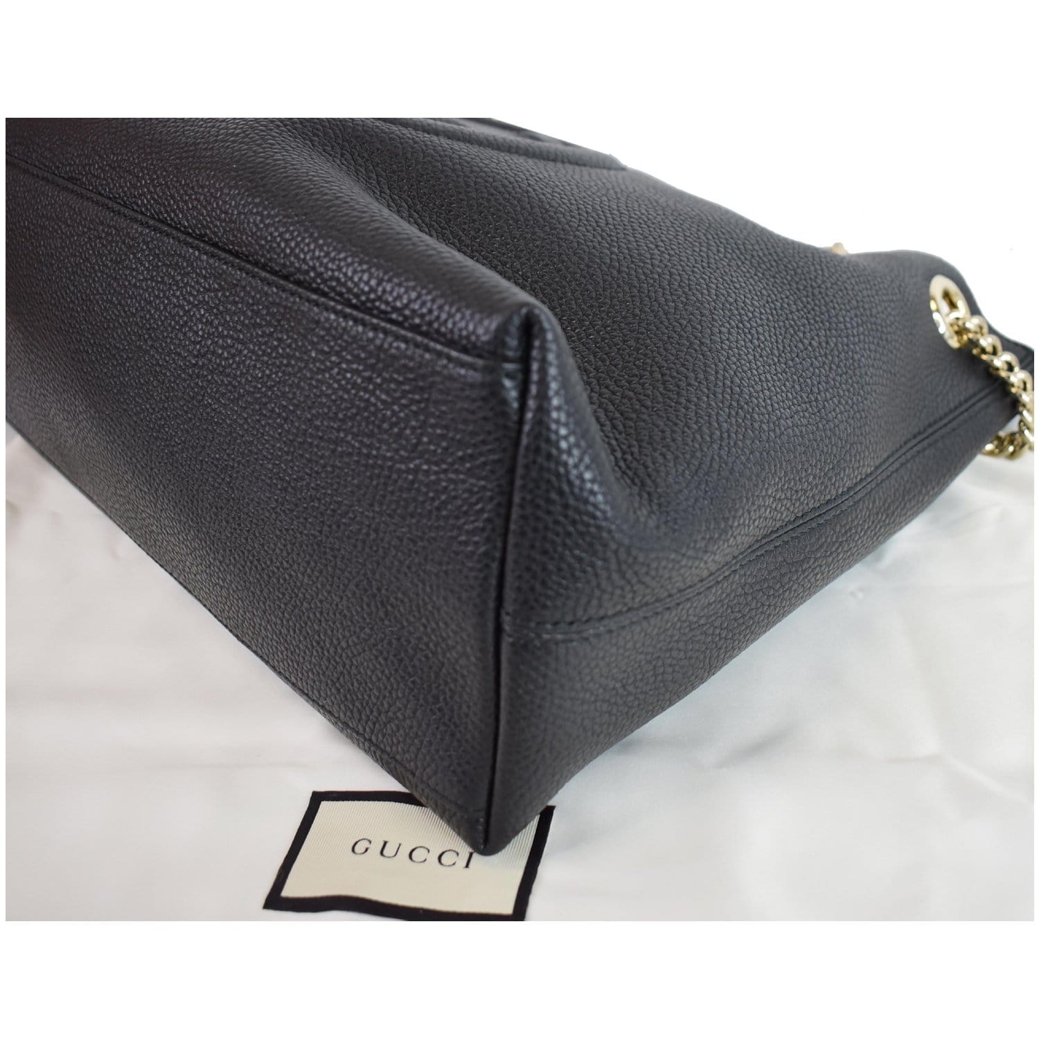GUCCI Medium Soho Chain Leather Tote Bag Black 536196