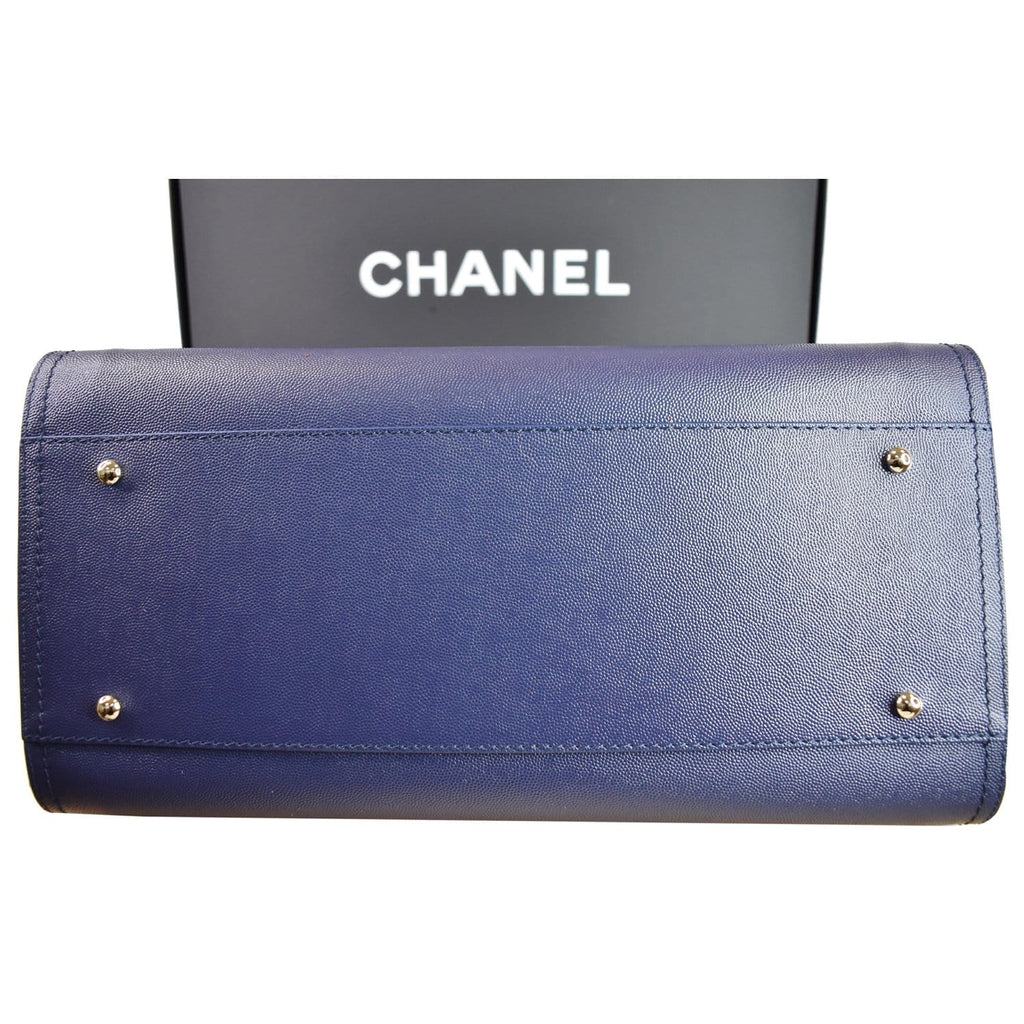 CHANEL Deauville Studded Caviar Tote Shoulder Bag Blue