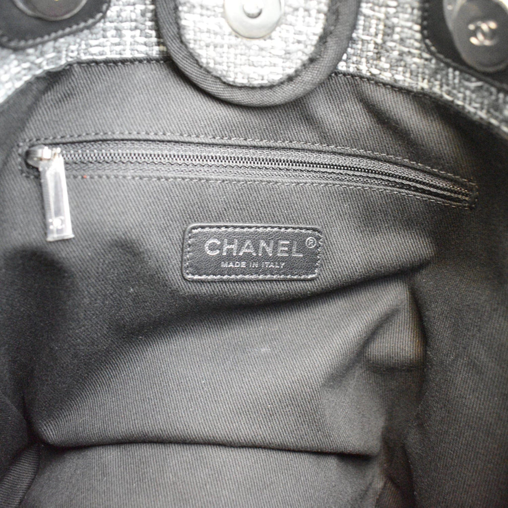 CHANEL Deauville Small Lurex Boucle Canvas Tote Bag Grey
