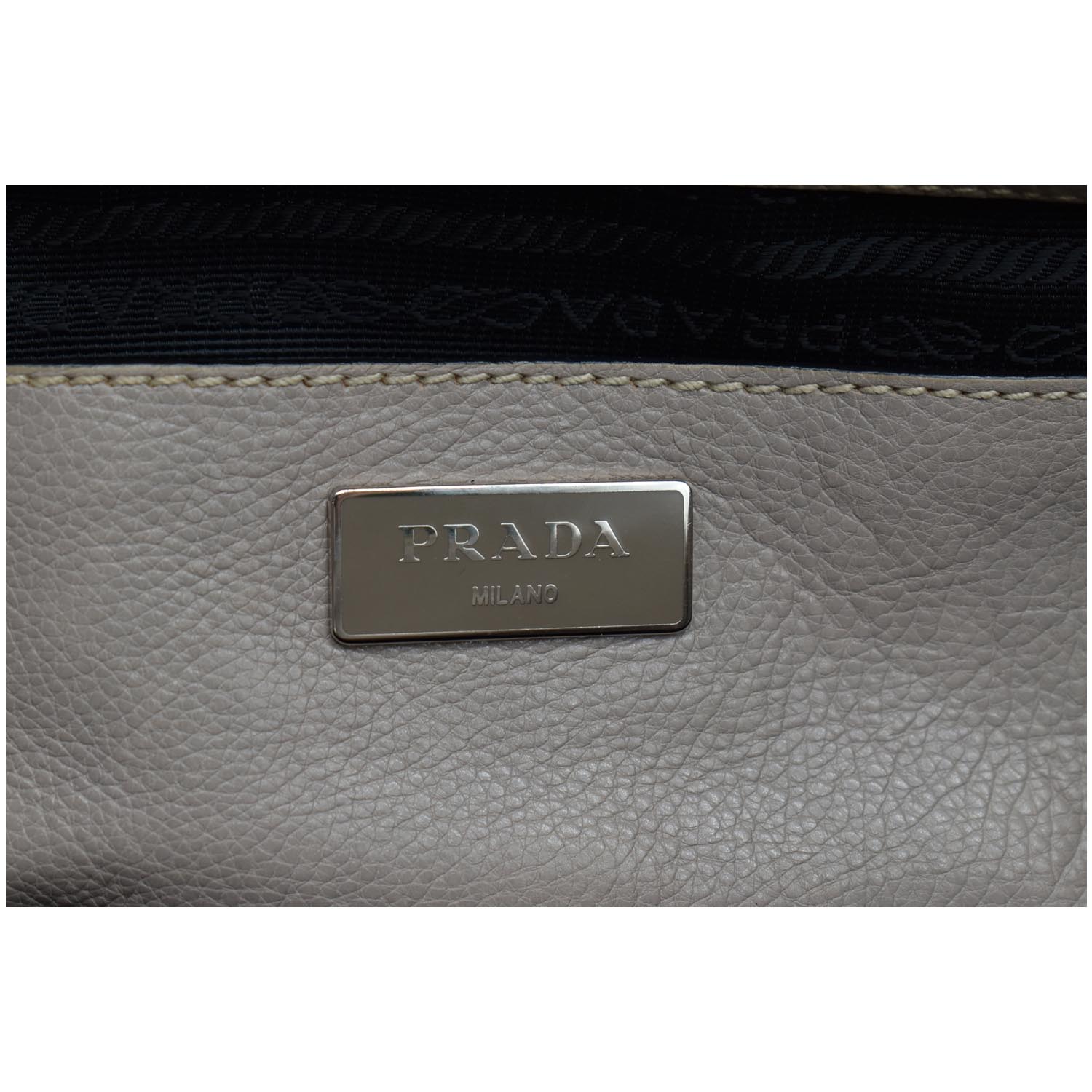PRADA City Twin Pocket Calf Leather Tote Shoulder Bag Taupe