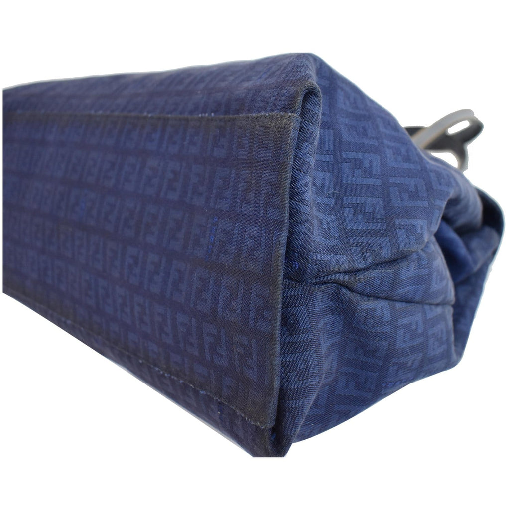 FENDI Zucchino Mamma Monogram Canvas Shoulder Bag Blue - Last Call