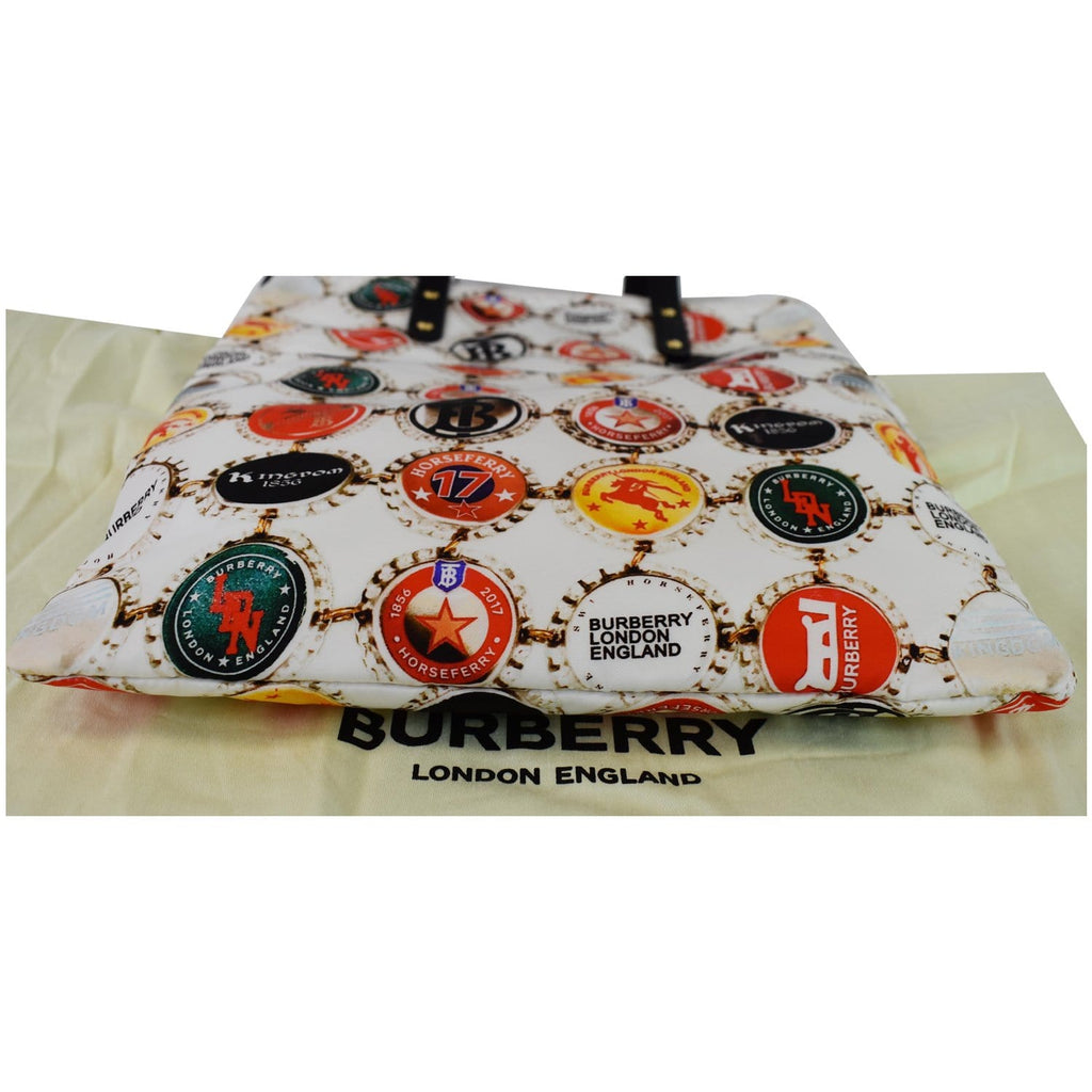 BURBERRY Flat Printed Large Nylon Tote Bag White Multi
