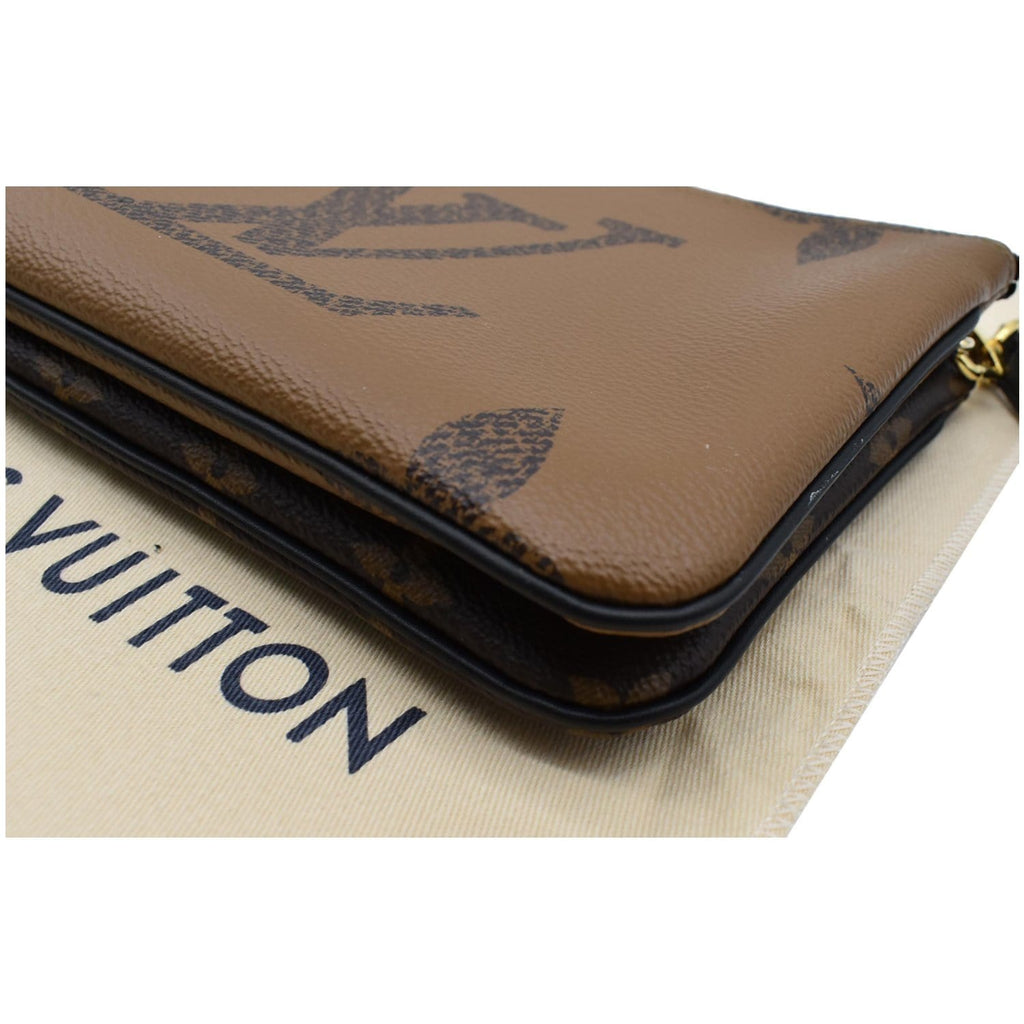 LOUIS VUITTON Double Zip Pochette Reverse Monogram Giant Shoulder Bag Brown