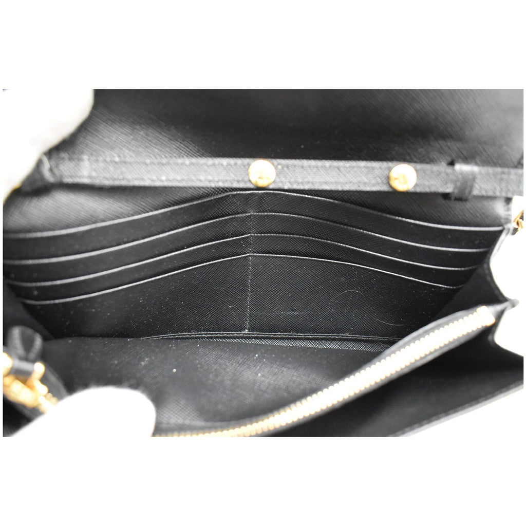 PRADA Saffiano Leather Wallet on Chain Clutch Crossbody Bag Black