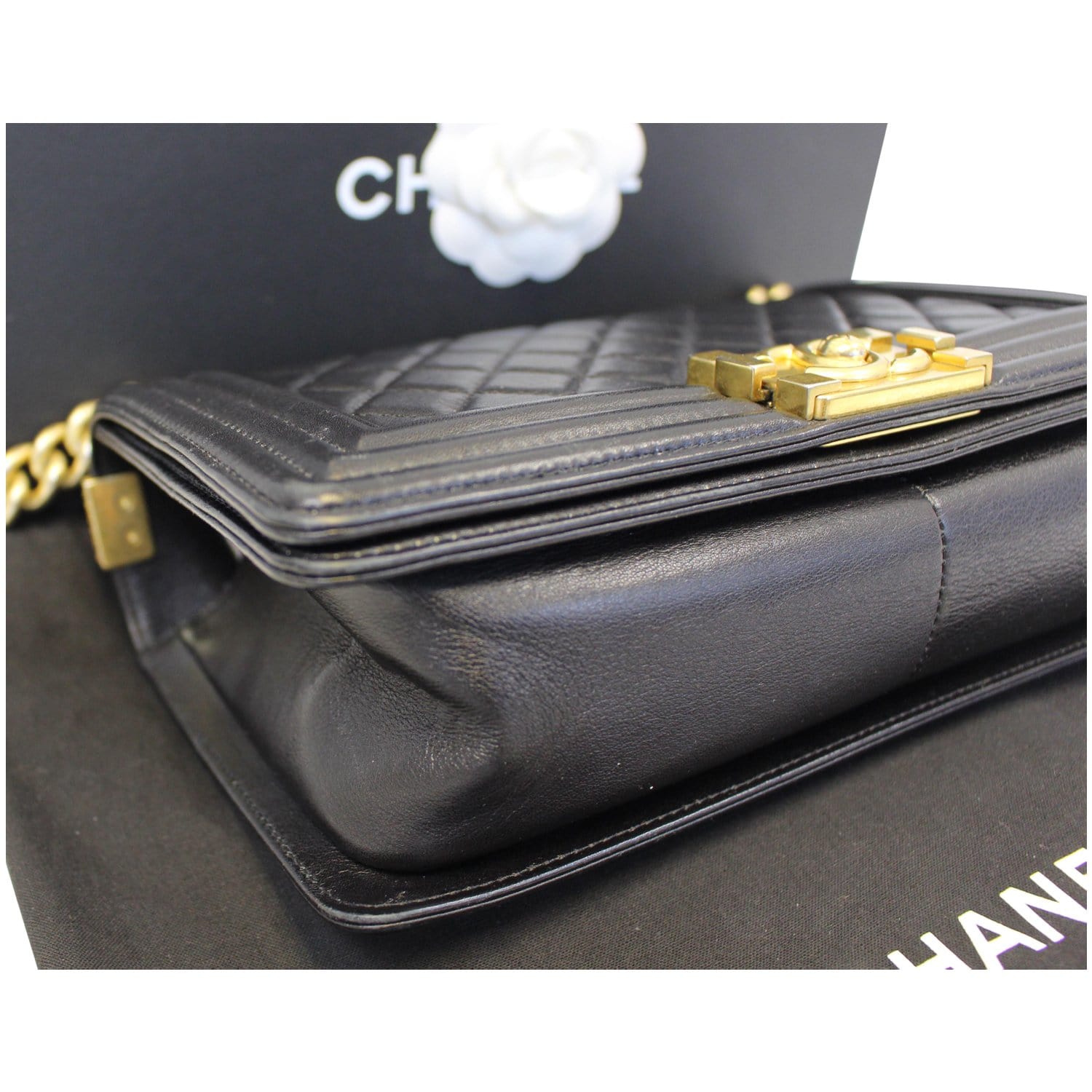 CHANEL Medium Boy Flap Lambskin Leather Shoulder Bag Black - 15% OFF