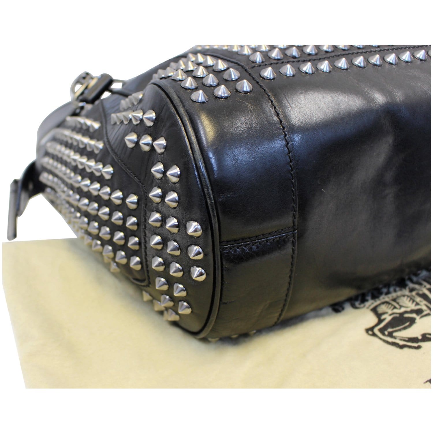 BURBERRY Studded Leather Satchel Shoulder Bag Black