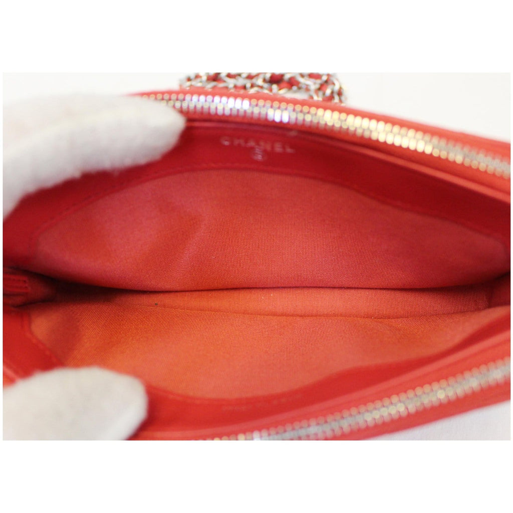 CHANEL Chevron Studded with Chain Lambskin Leather Shoulder Crossbody Bag Red