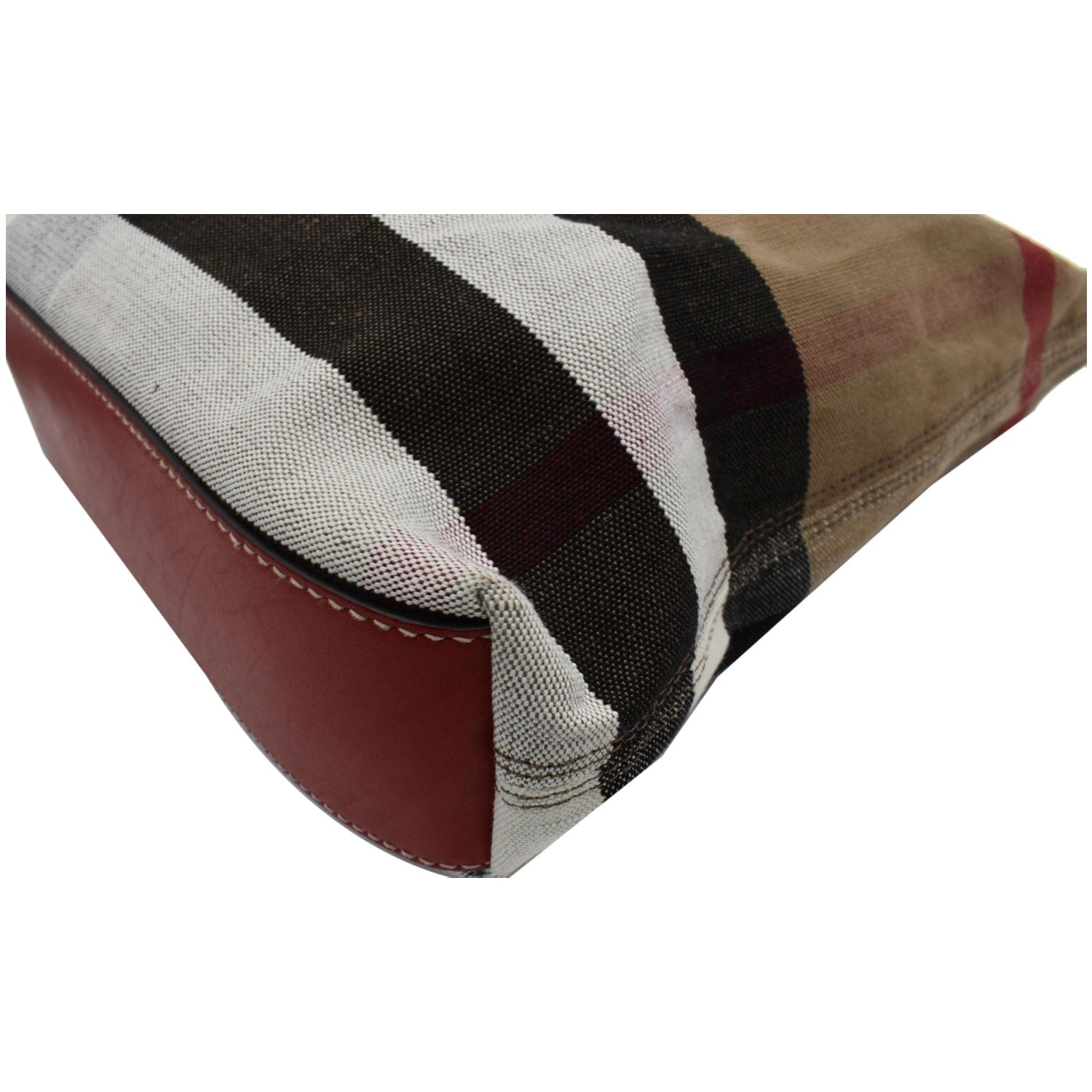 BURBERRY Susanna Medium Check Canvas Leather Bucket Shoulder Bag Red