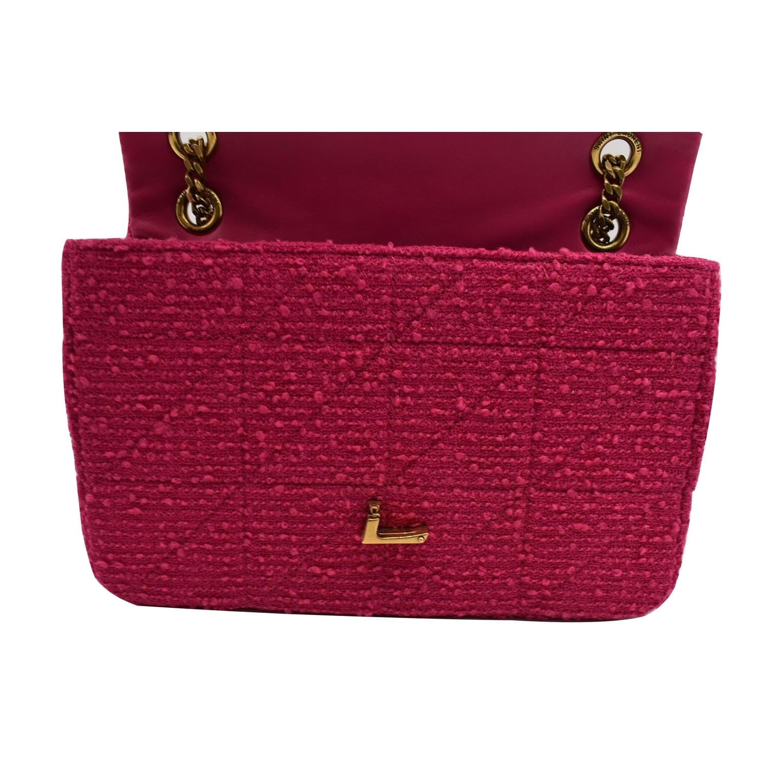 YVES SAINT LAURENT Jamie Medium Carre Rive Gauche Quilted Boucle Shoulder Bag Pink