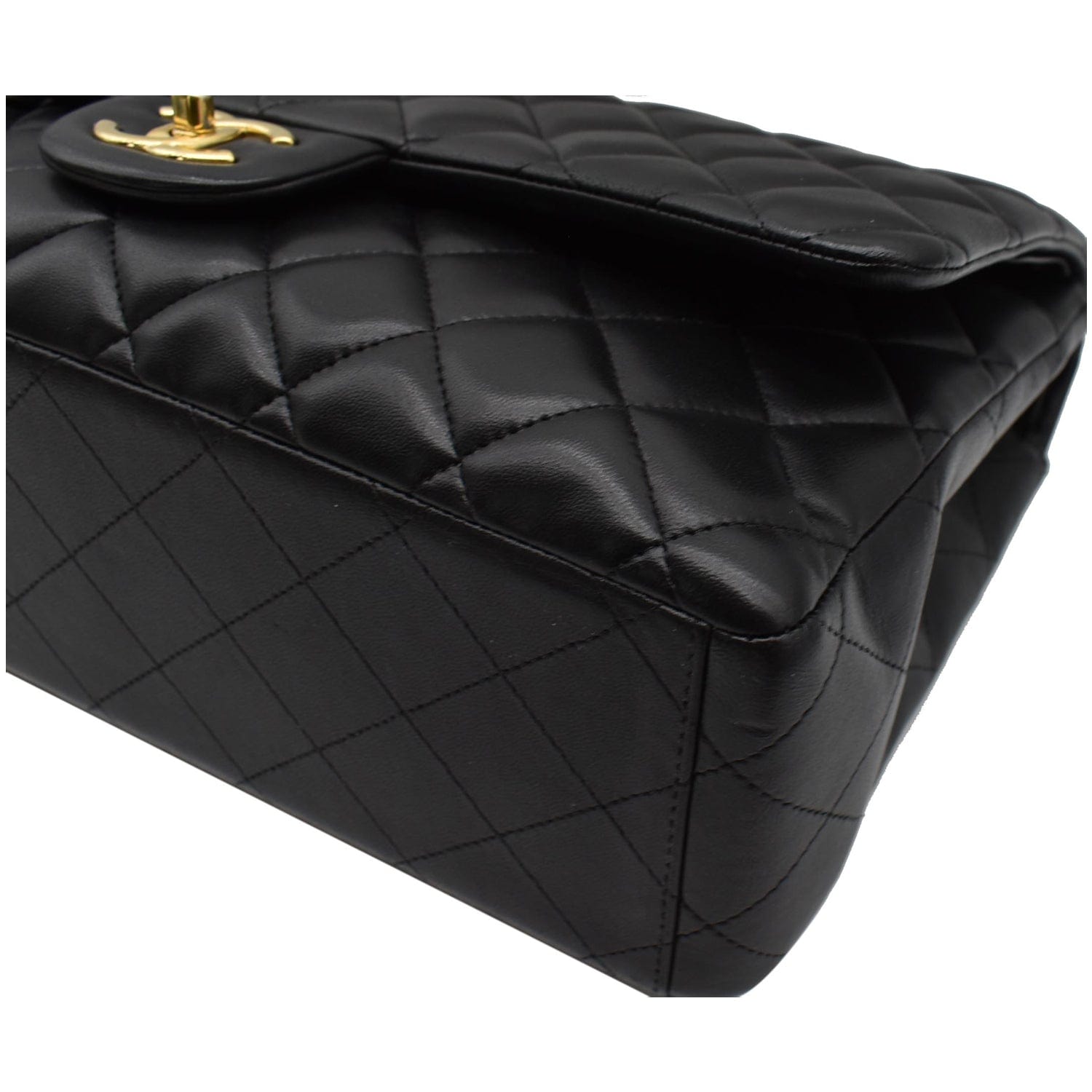 CHANEL Maxi Double Flap Lambskin Leather Shoulder Bag Black