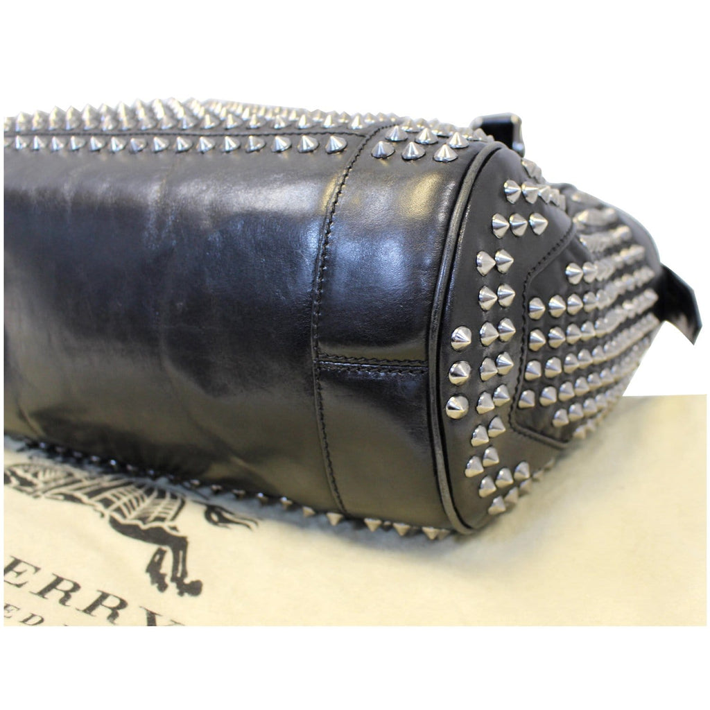 BURBERRY Studded Leather Satchel Shoulder Bag Black