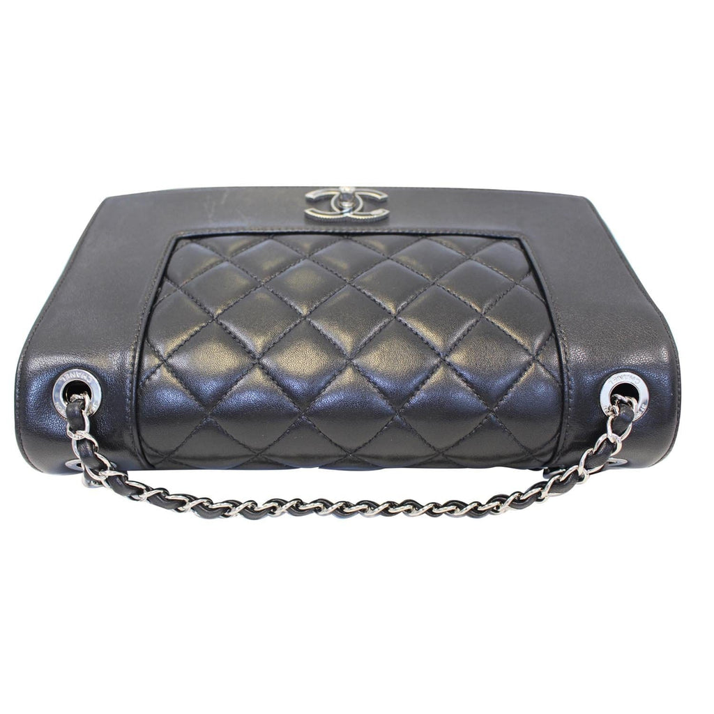 CHANEL Mademoiselle Vintage Flap Sheepskin Leather Shoulder Bag Black