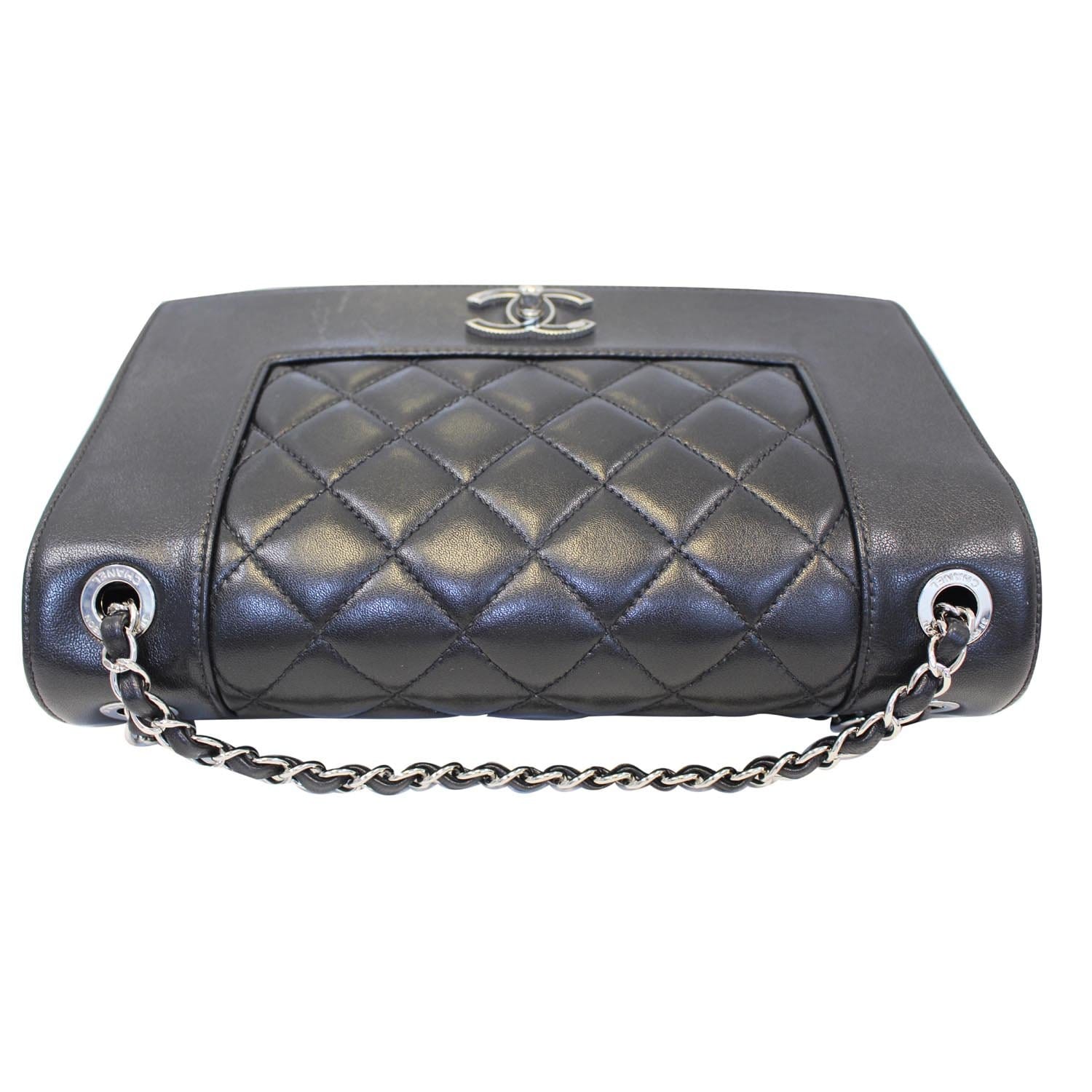 CHANEL Mademoiselle Vintage Flap Sheepskin Leather Shoulder Bag Black