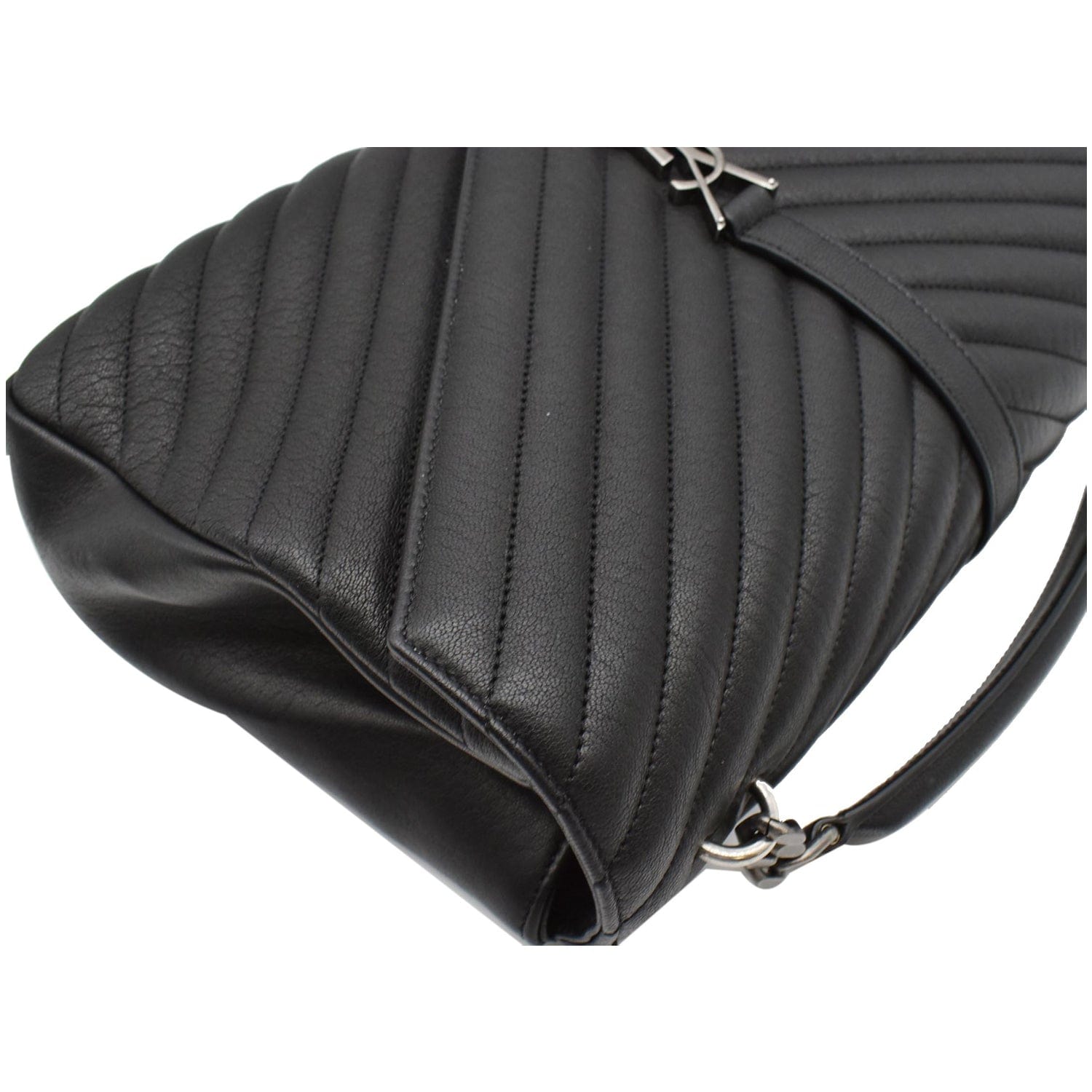 YVES SAINT LAURENT College Medium Flap Matelassé Leather Shoulder Bag Black