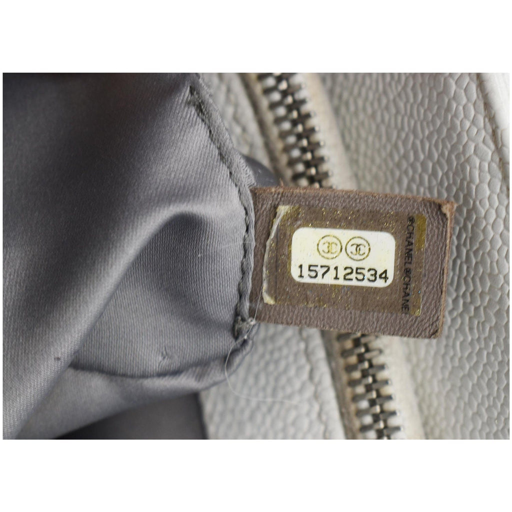 CHANEL XL Grand Quilted Caviar Leather Shopping Tote Bag White
