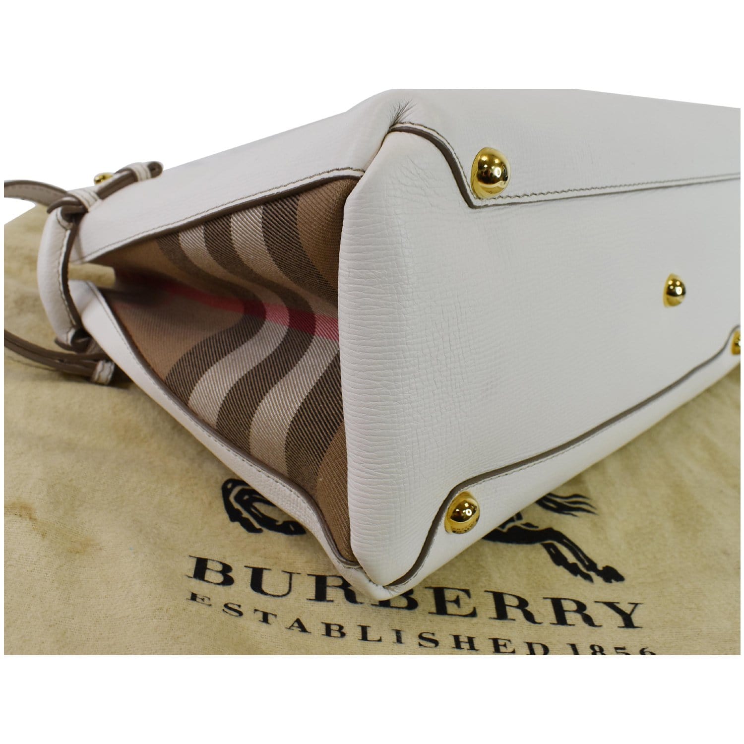 BURBERRY Banner Medium House Check Tote Bag White