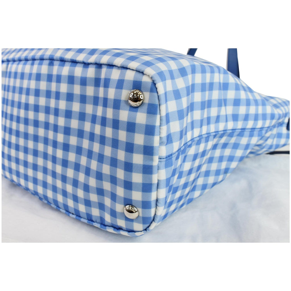 PRADA Textured Nylon Check Tote Shoulder Bag Blue