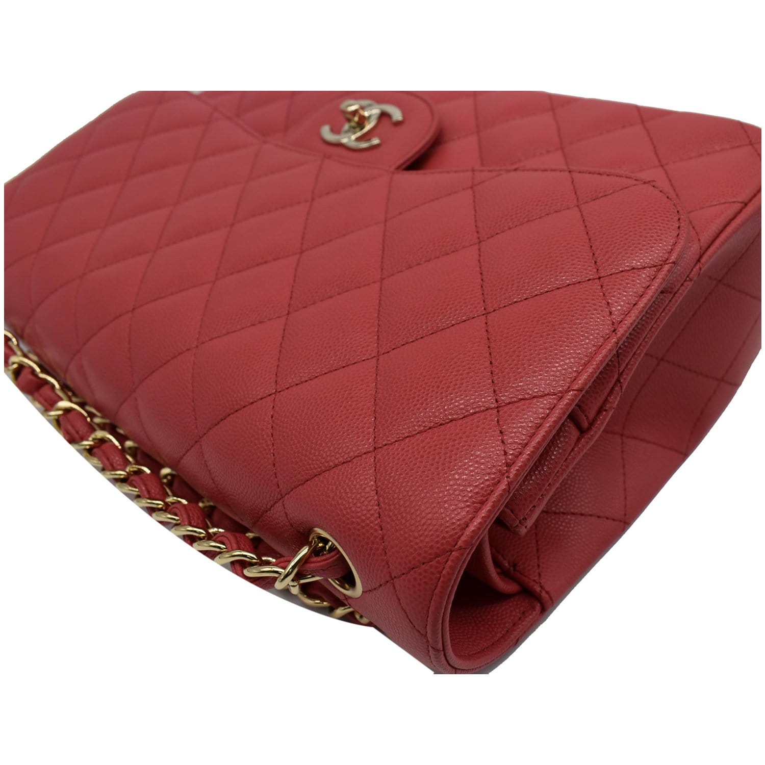 CHANEL Classic Medium Double Flap Caviar Leather Shoulder Bag Rose Pink
