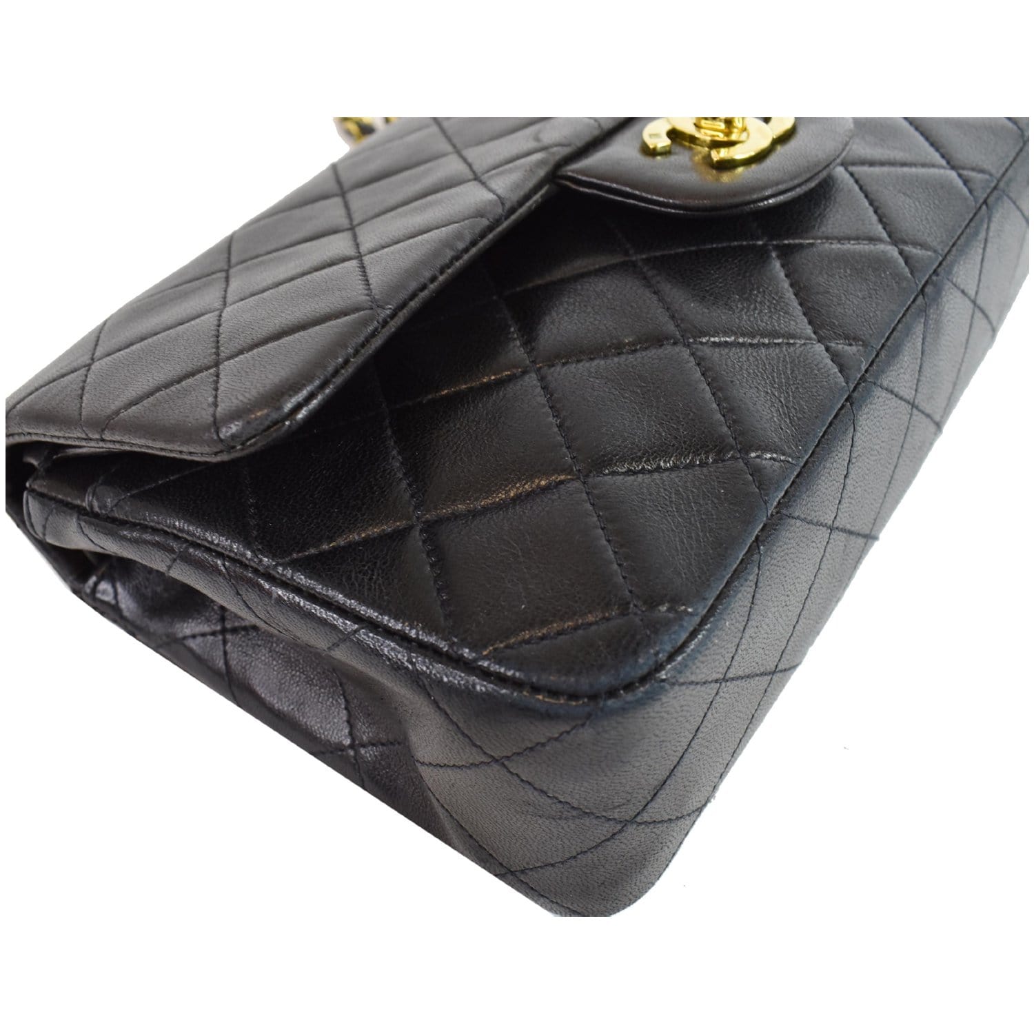CHANEL Vintage Double Flap Lambskin Shoulder Bag Black