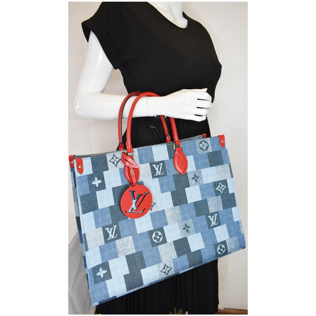 LOUIS VUITTON Onthego GM Autres Toiles Monogram Denim Shoulder Bag Blue/Red