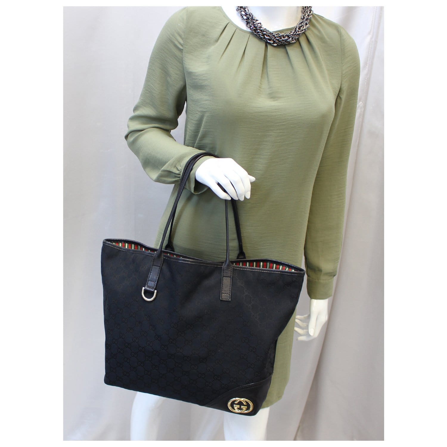 GUCCI Britt Large GG Canvas Black Tote Bag