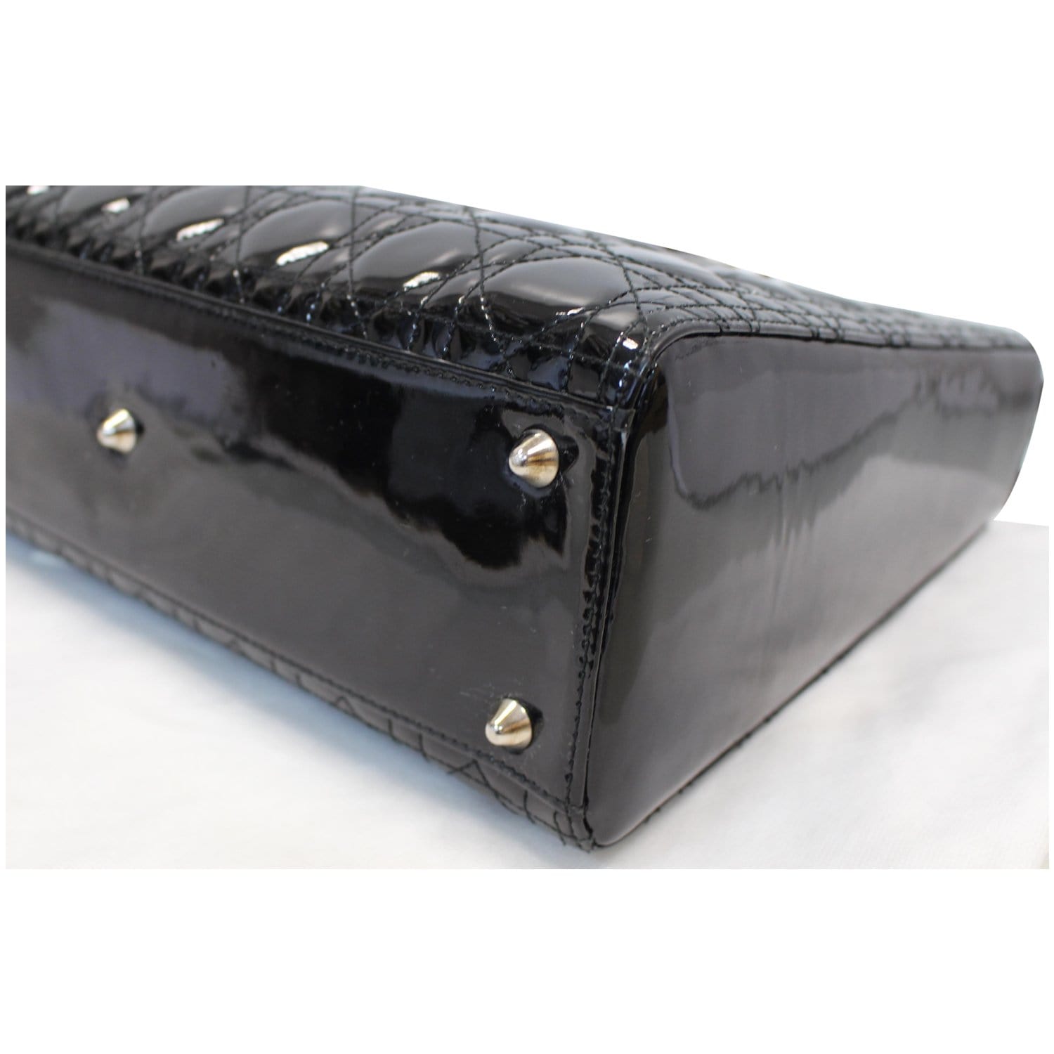 CHRISTIAN DIOR Lady Dior Large Quilted Patent Leather Shoulder Bag Black